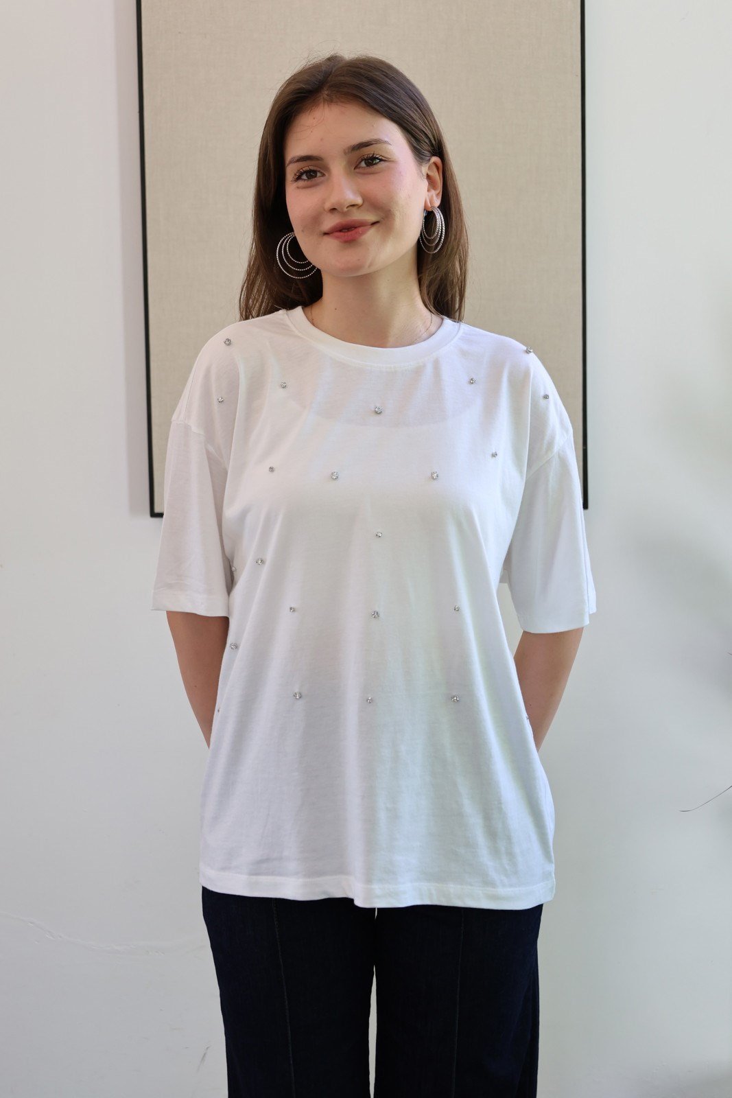 Zımba Taş Detay Tshirt - Beyaz