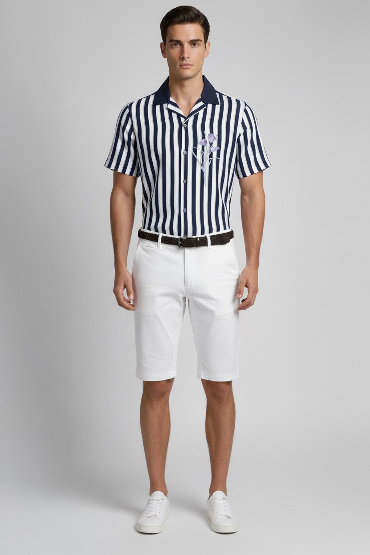 APAŞ YAKA DESENLİ GÖMLEK Lacivert - Sabri Özel