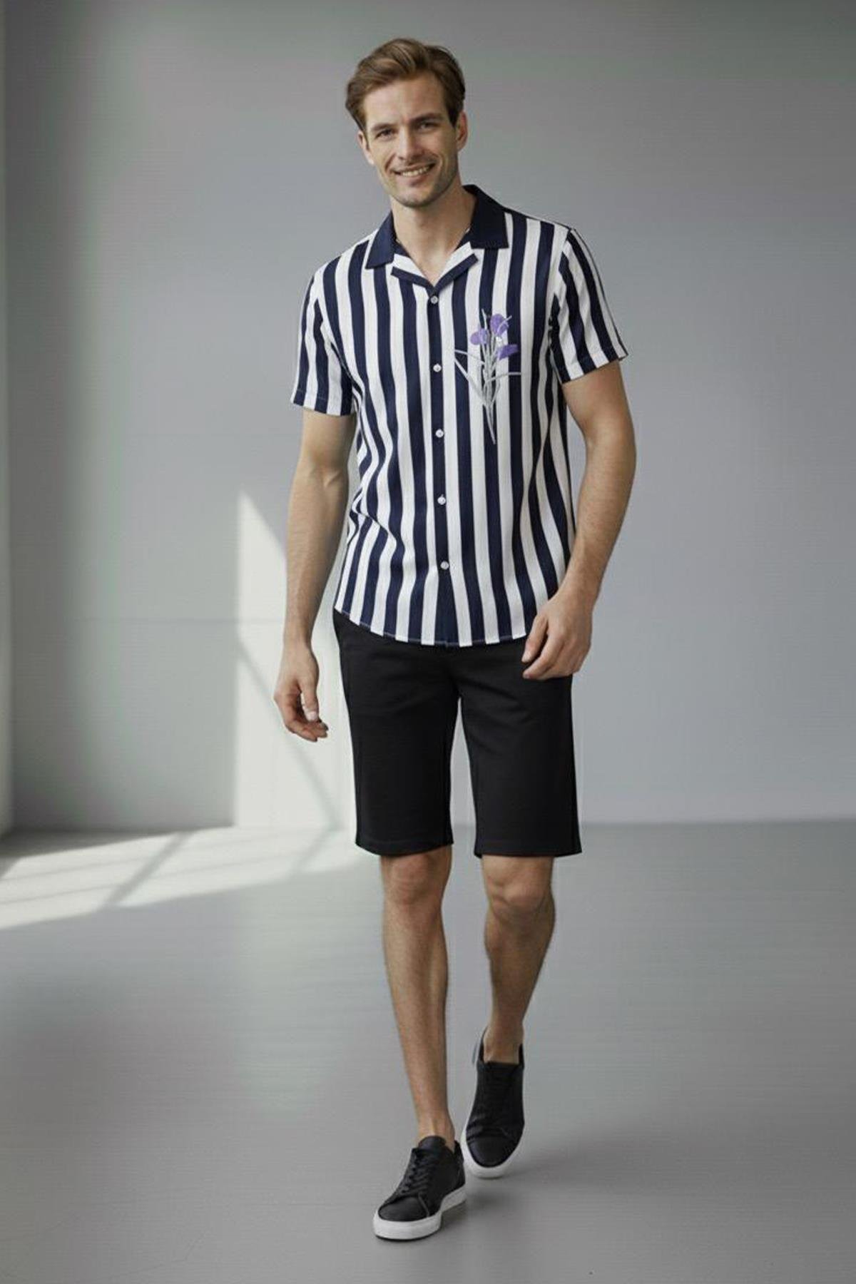 APAŞ YAKA DESENLİ GÖMLEK Lacivert - Sabri Özel