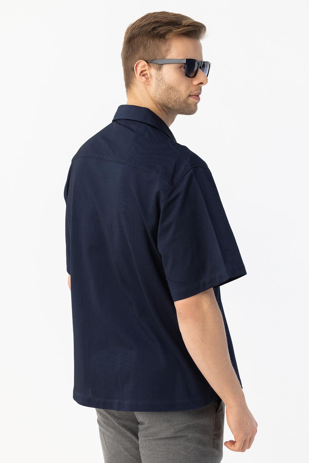 APAŞ YAKA KETEN ERKEK GÖMLEK Koyu Lacivert - Sabri Özel