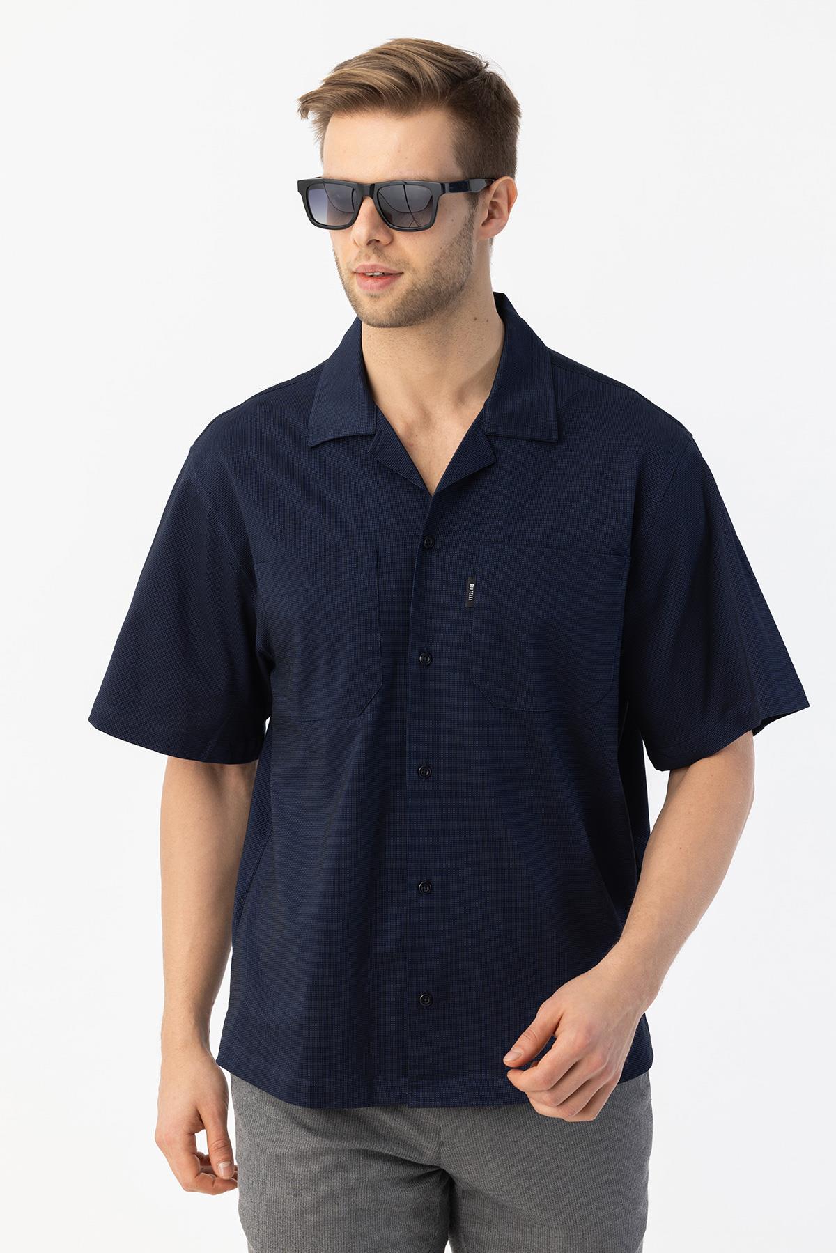 APAŞ YAKA KETEN ERKEK GÖMLEK Koyu Lacivert - Sabri Özel