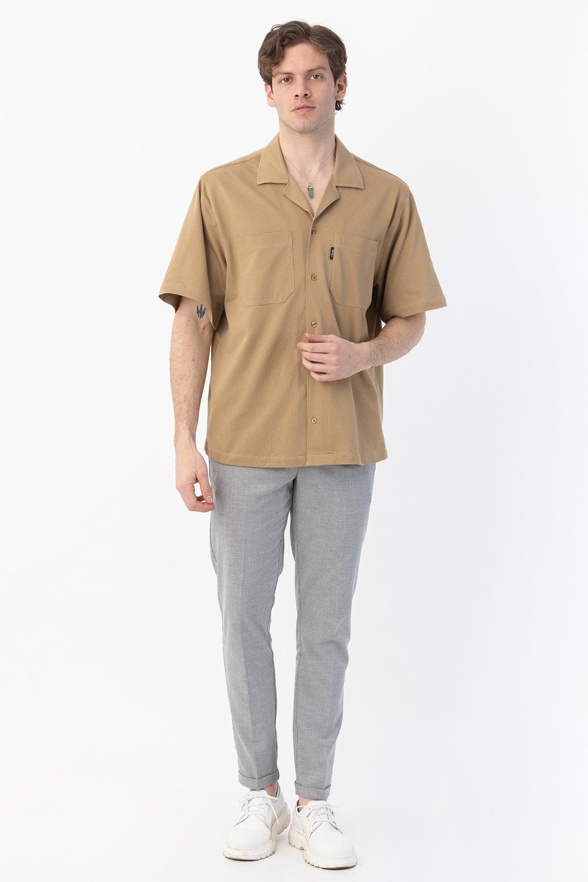 APAŞ YAKA KETEN ERKEK GÖMLEK Camel - Sabri Özel