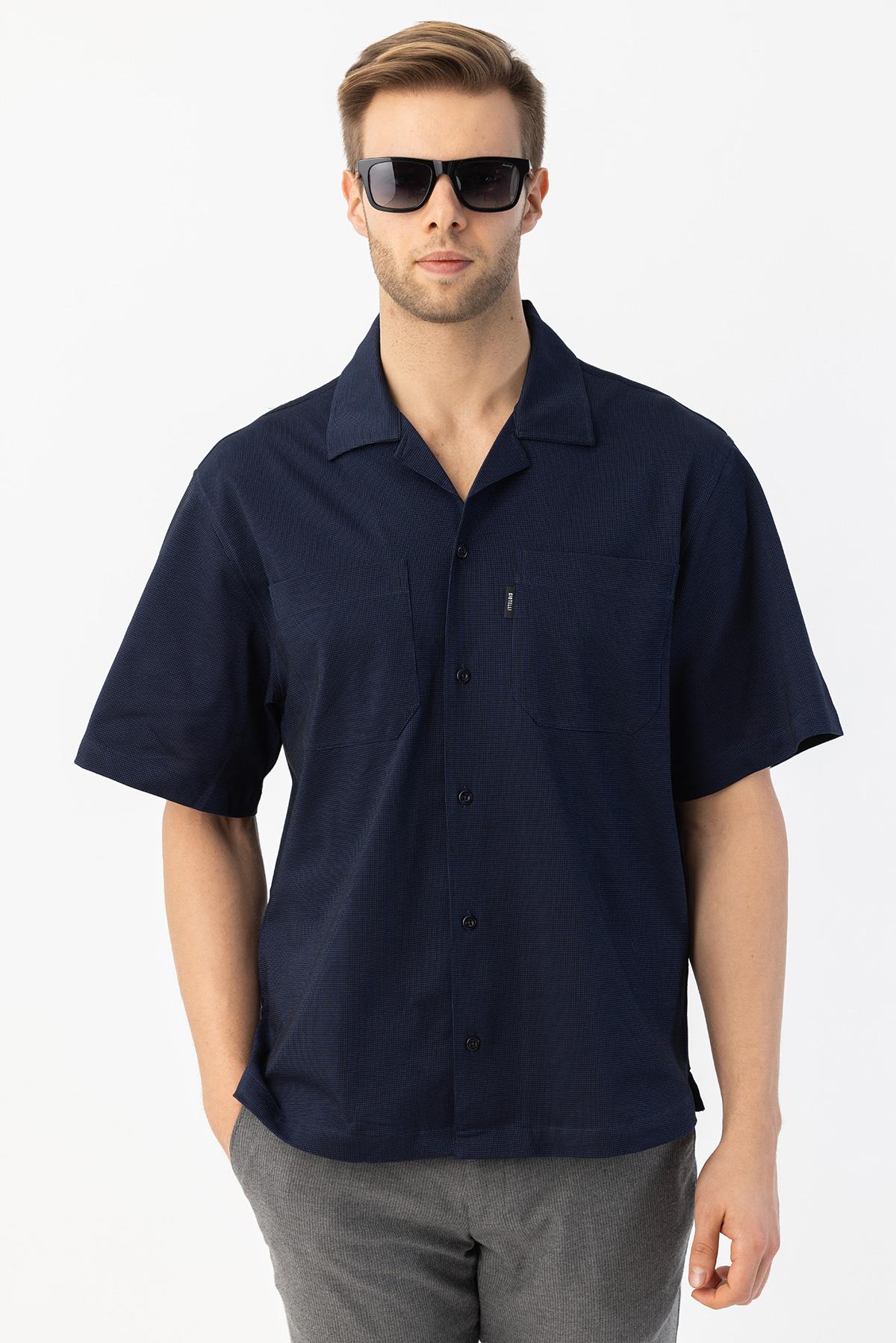 APAŞ YAKA KETEN ERKEK GÖMLEK Koyu Lacivert - Sabri Özel