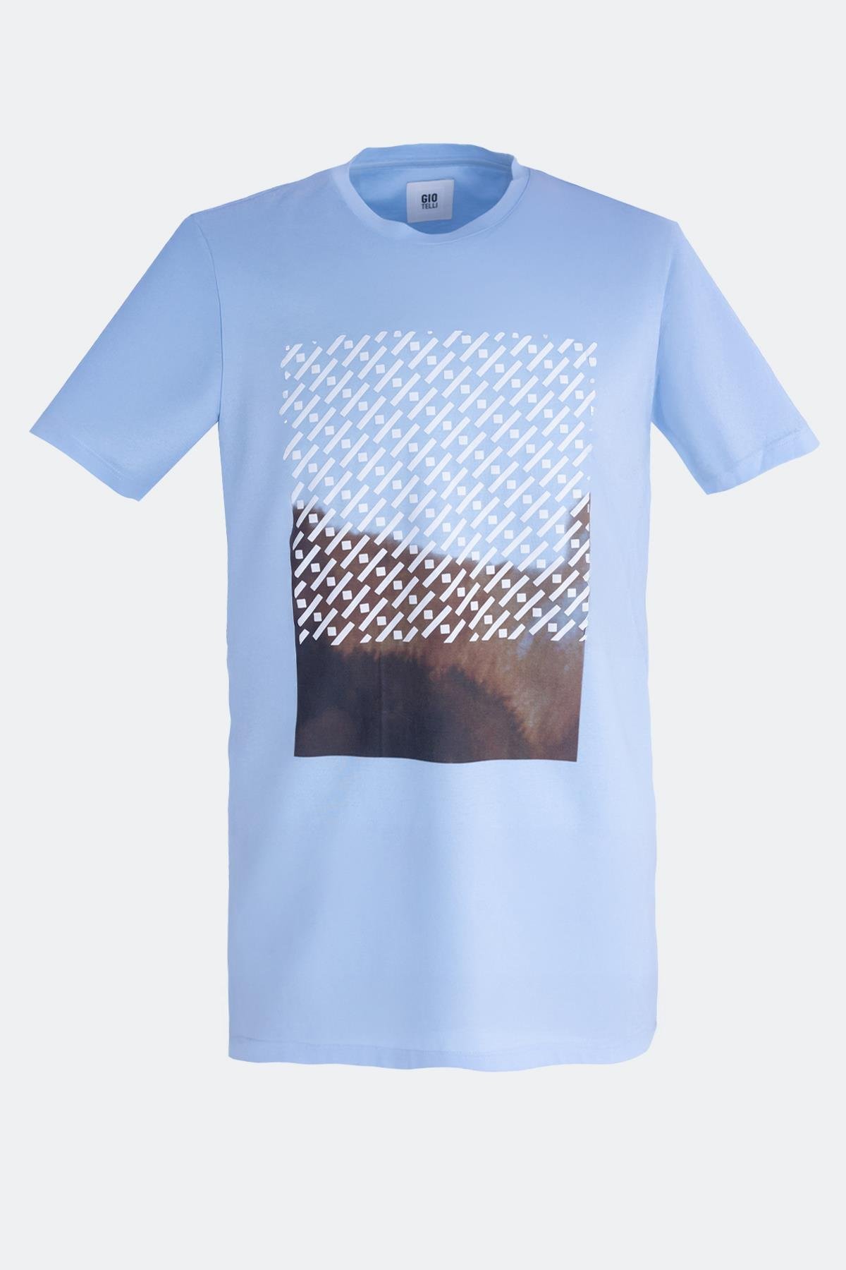 Baskılı Bisiklet Yaka Erkek T-Shirt Açık Mavi - Sabri Özel