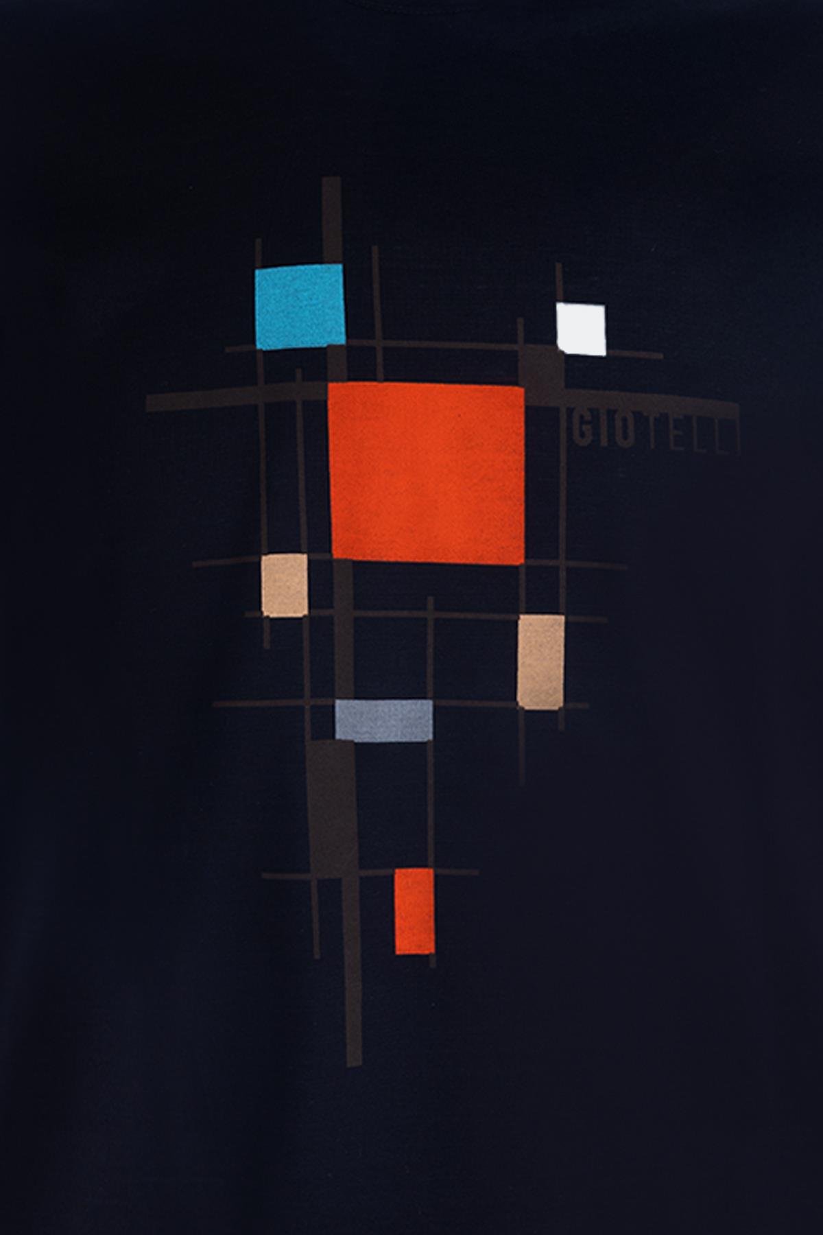 Baskılı Bisiklet Yaka Erkek T-Shirt Lacivert - Sabri Özel