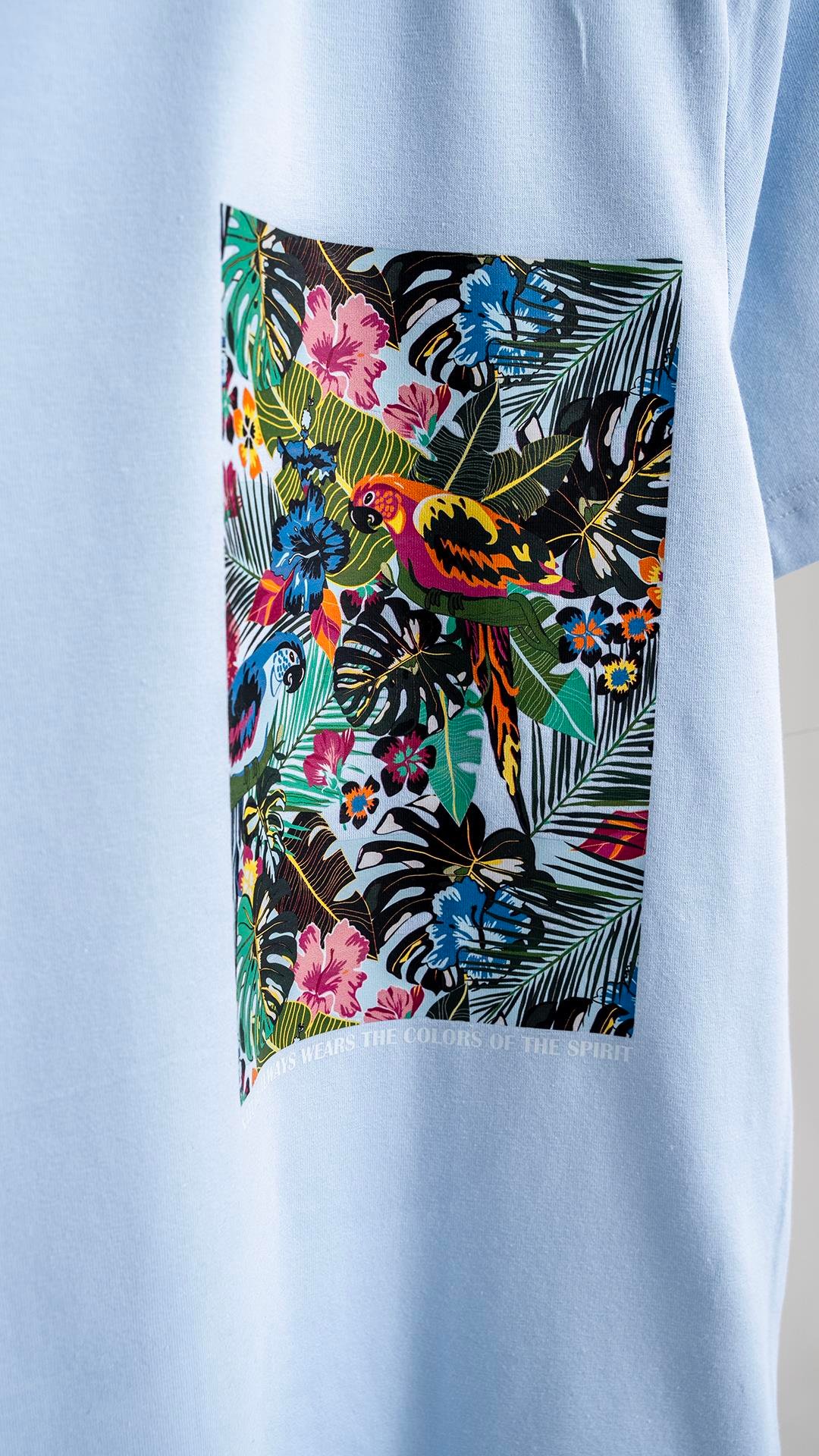 Baskılı Bisiklet Yaka Erkek T-Shirt Mavi - Sabri Özel