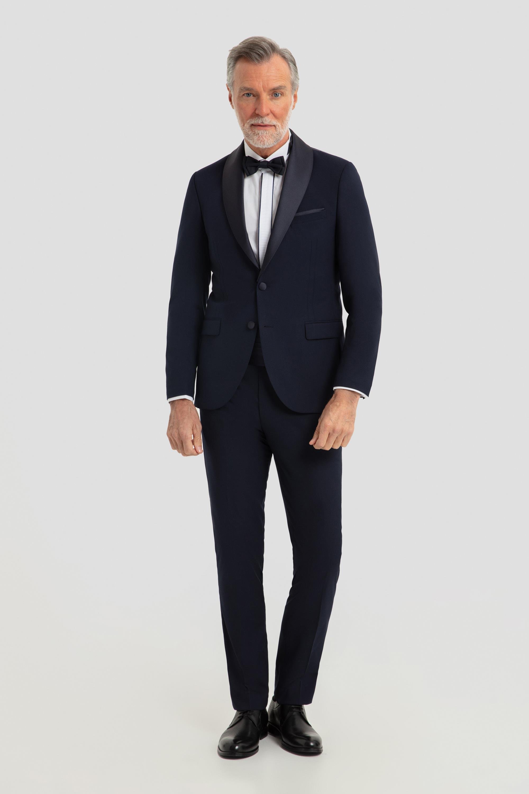 Çıkartılabilir Şal Desenli Smokin Takım Elbise Lacivert - Sabri Özel