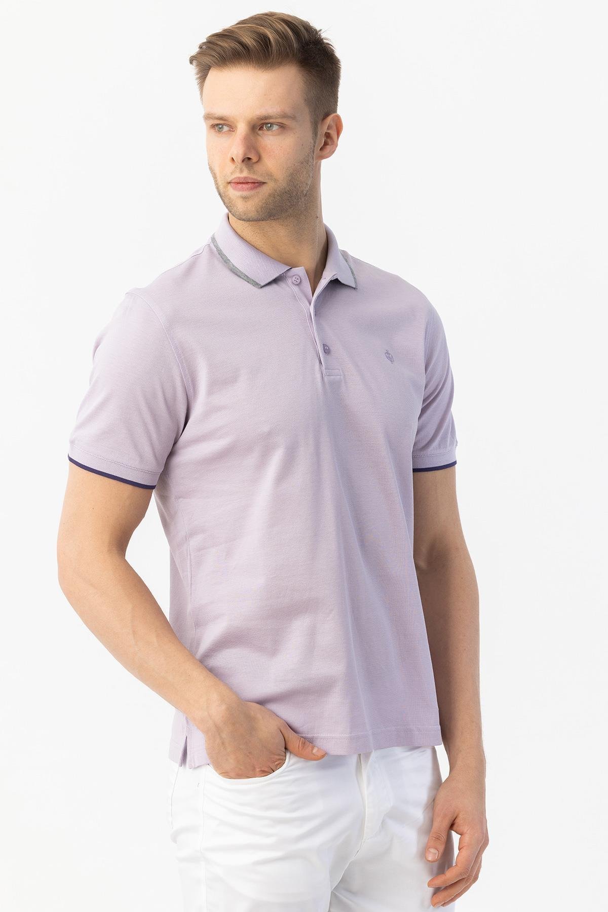 Düğmeli Polo Yaka Erkek T-Shirt Lila - Sabri Özel