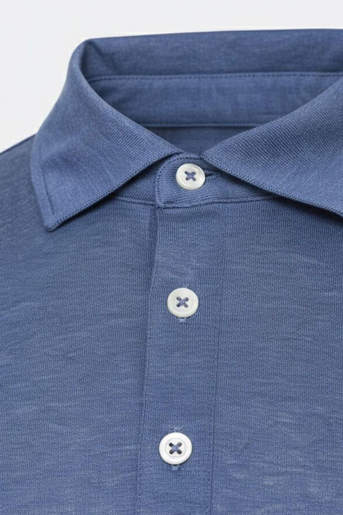 DÜĞMELİ POLO YAKA ERKEK T-SHIRT İndigo - Sabri Özel