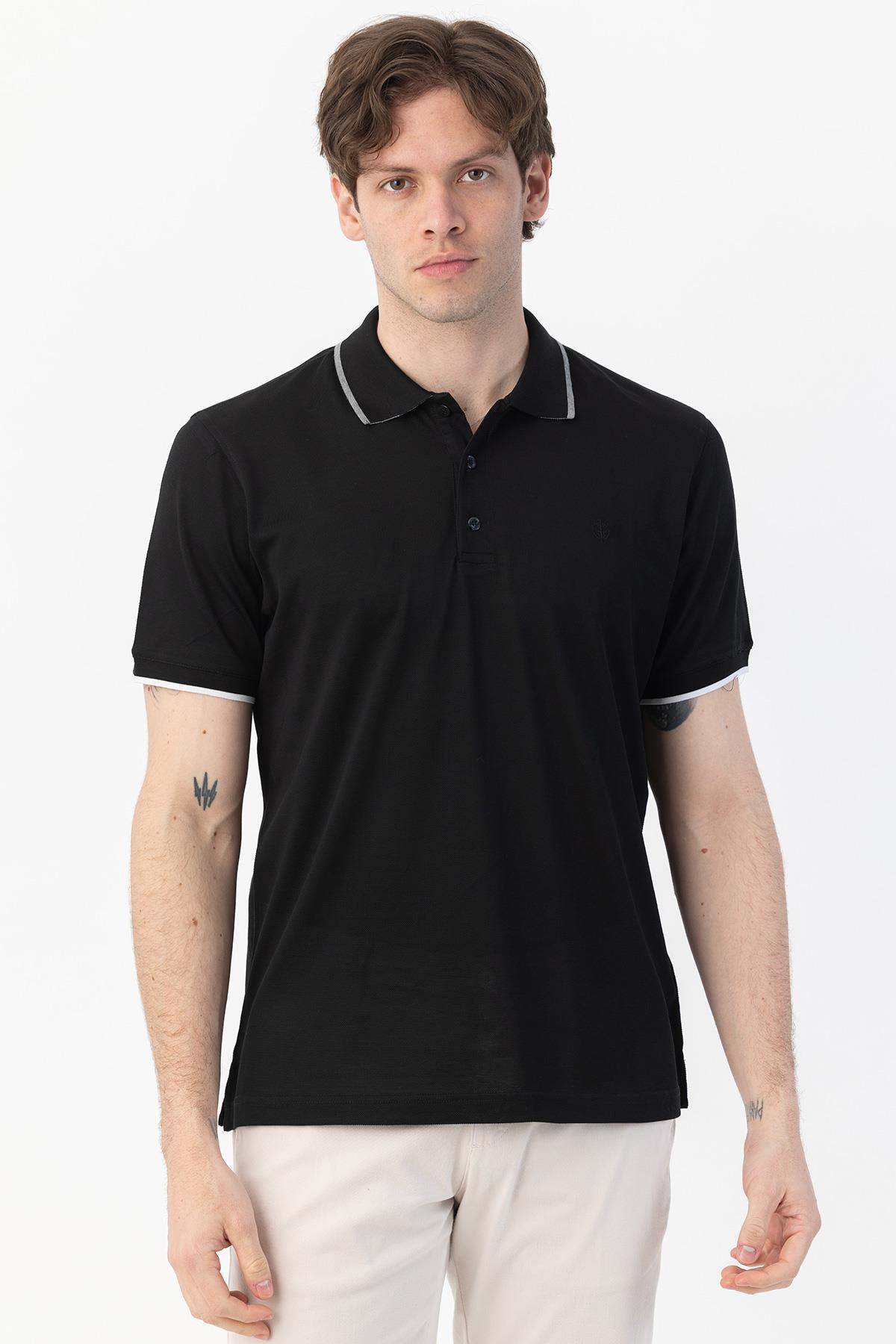 Düğmeli Polo Yaka Erkek T-Shirt Siyah - Sabri Özel