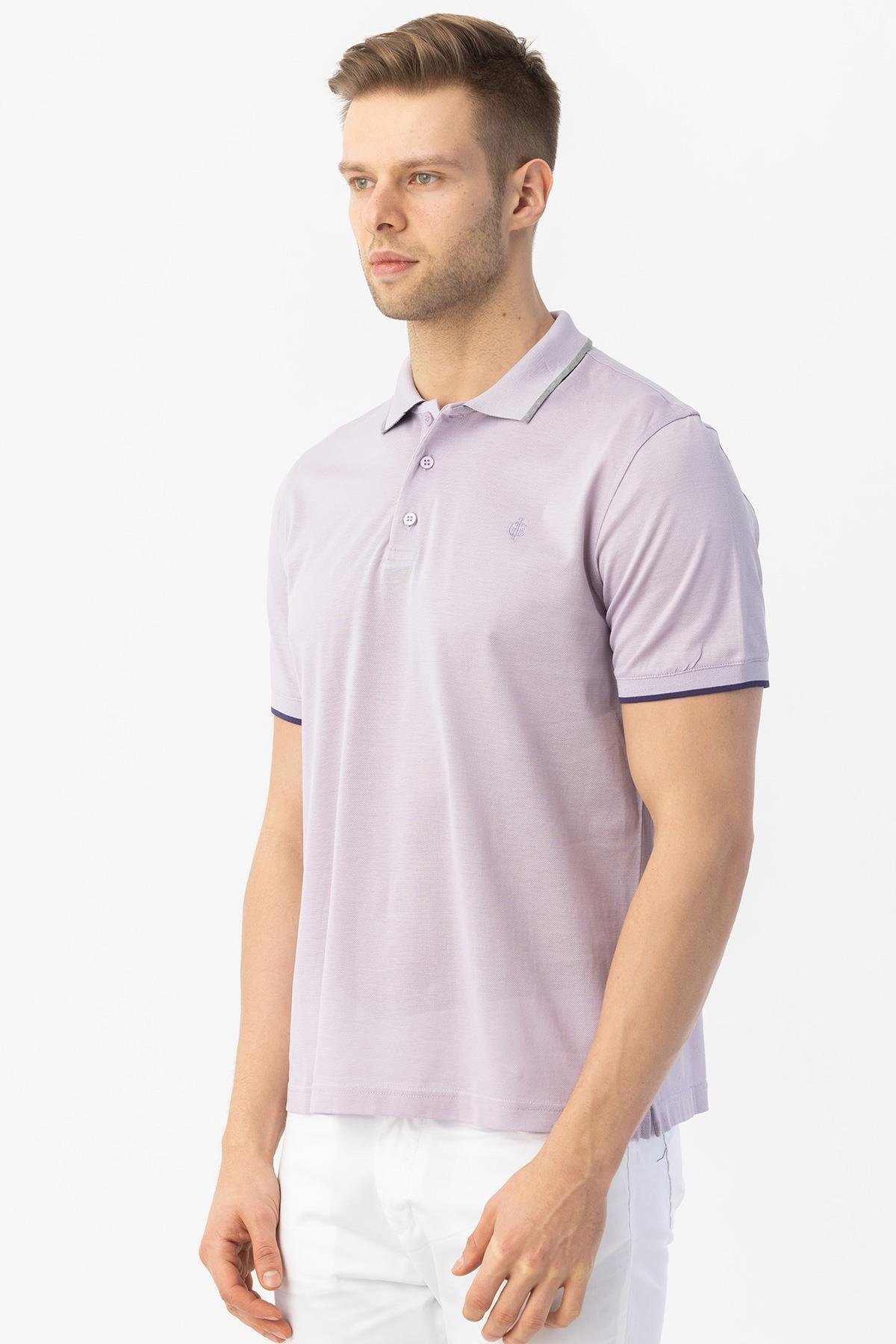 Düğmeli Polo Yaka Erkek T-Shirt Lila - Sabri Özel