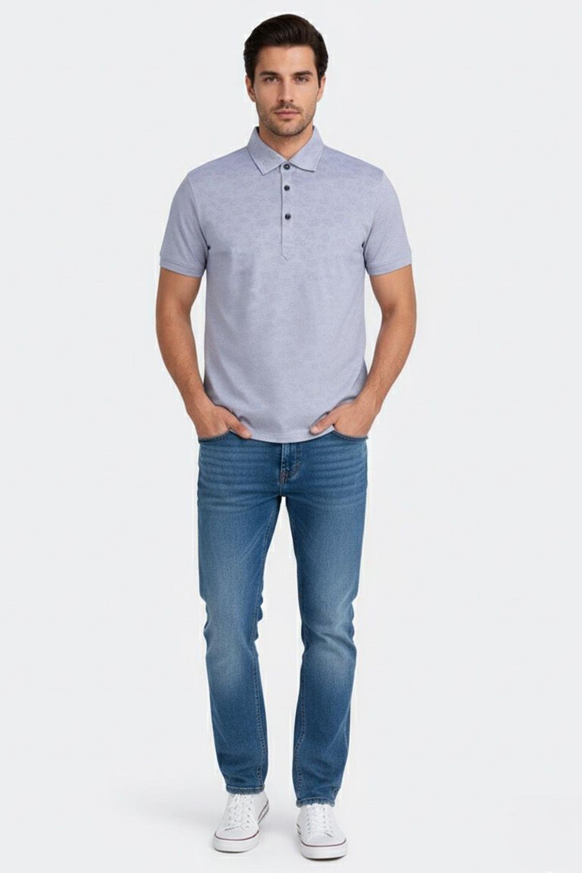 DÜĞMELİ POLO YAKA ERKEK T-SHIRT Gri - Sabri Özel