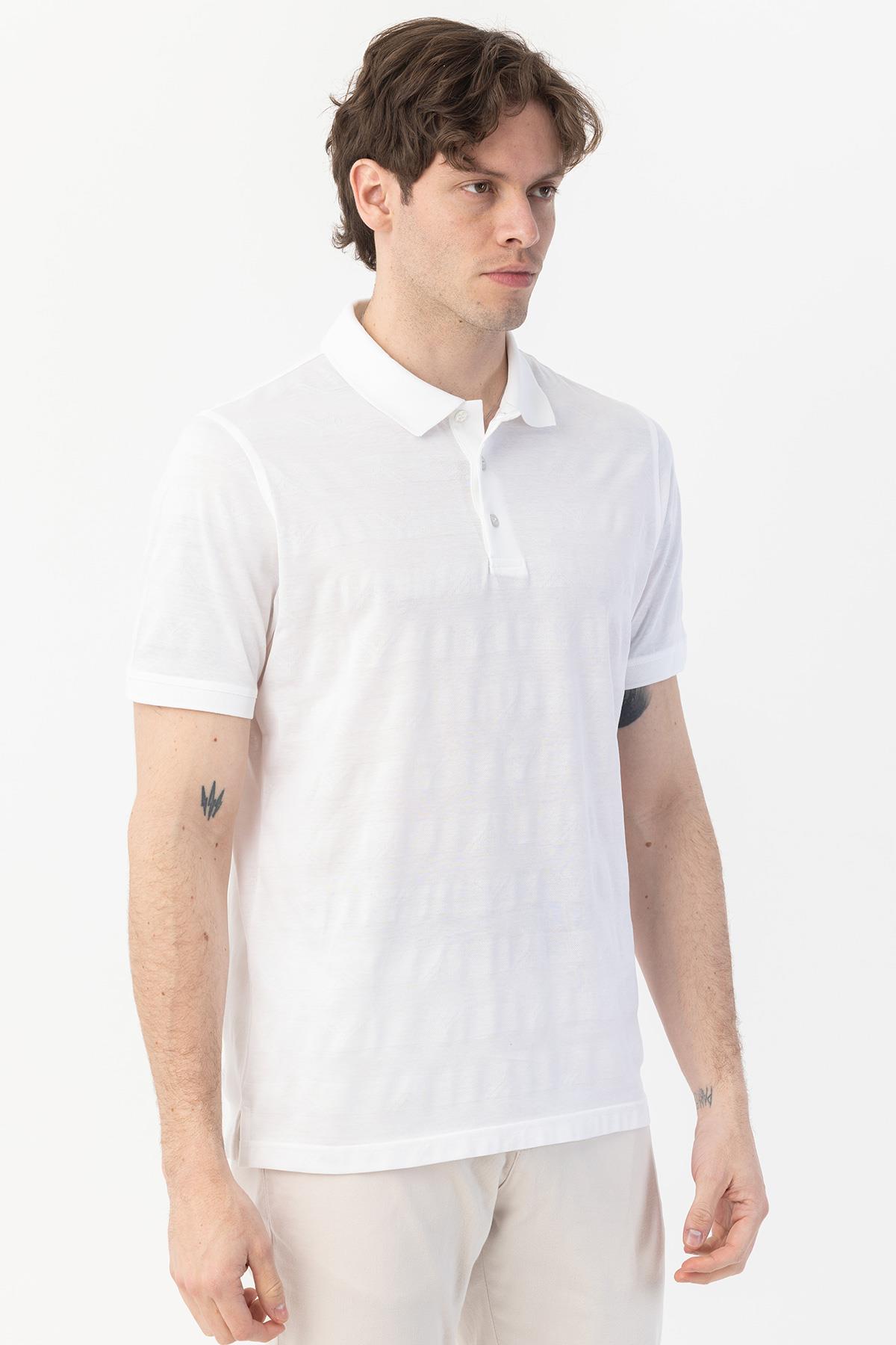 DÜĞMELİ POLO YAKA ERKEK T-SHIRT Beyaz - Sabri Özel