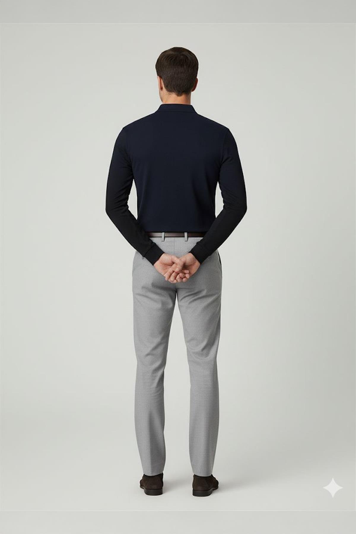 DÜĞMELİ POLO YAKA UZUN KOLLU ERKEK T-SHIRT Lacivert - Sabri Özel