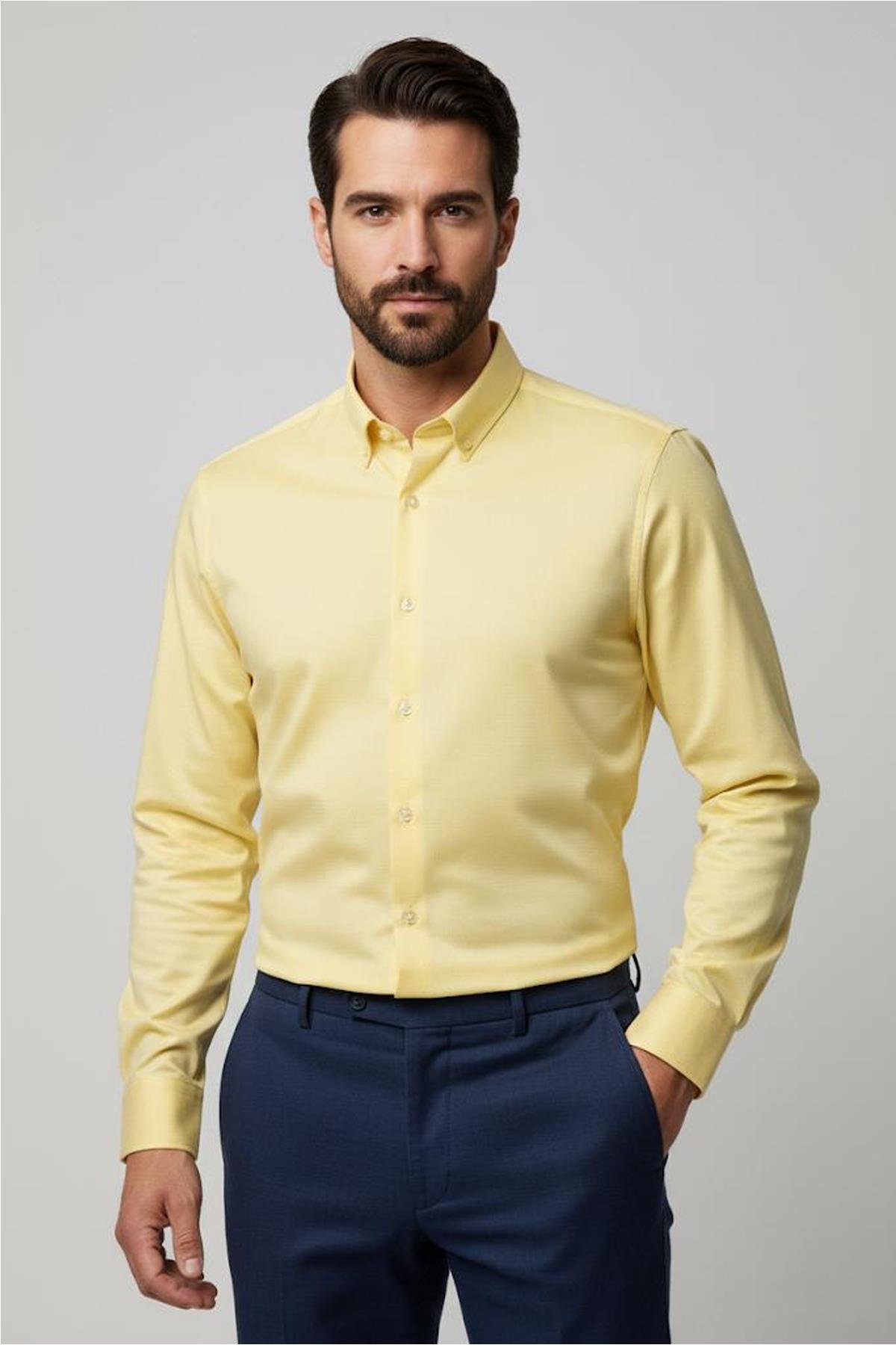 Düğmeli Yaka Erkek T-Shirt Sarı - Sabri Özel