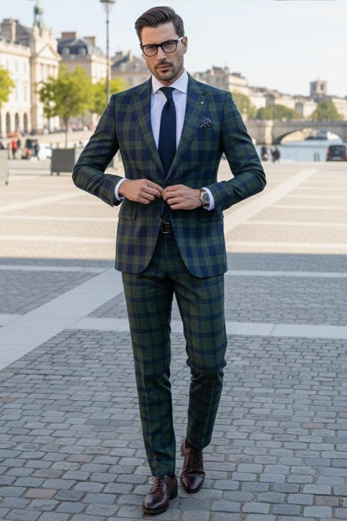 Ecose Dar Takım Elbise Yeşil - Sabri Özel