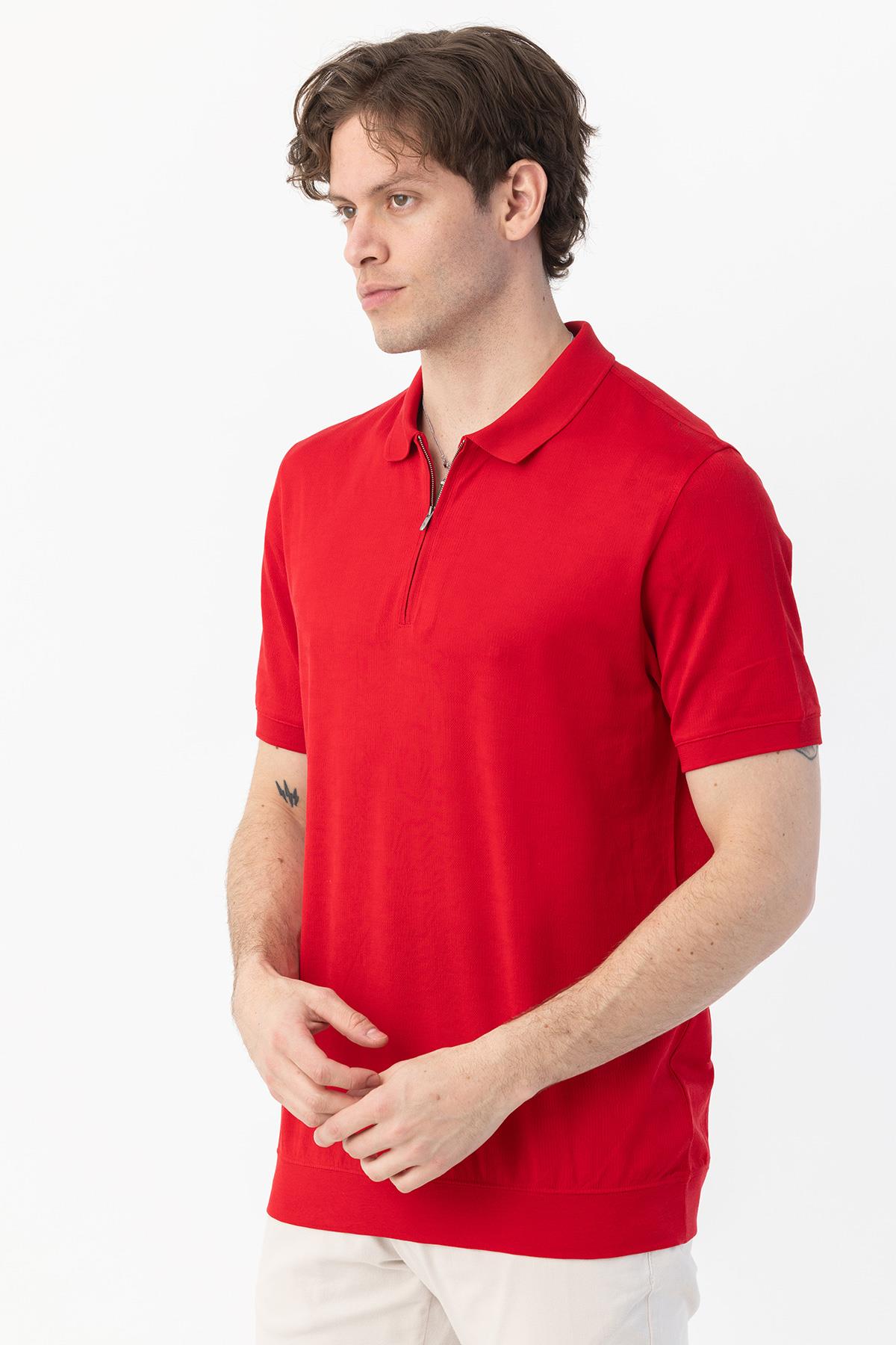 FERMUARLI  POLO YAKA ERKEK T-SHIRT Kırmızı - Sabri Özel
