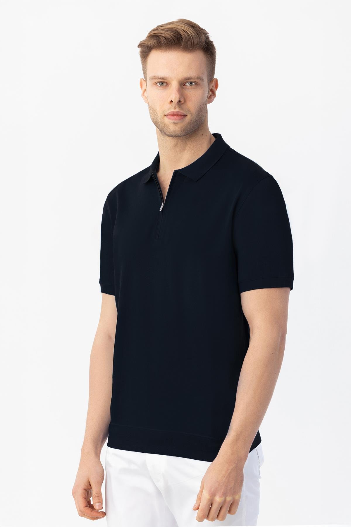 FERMUARLI  POLO YAKA ERKEK T-SHIRT Siyah - Sabri Özel