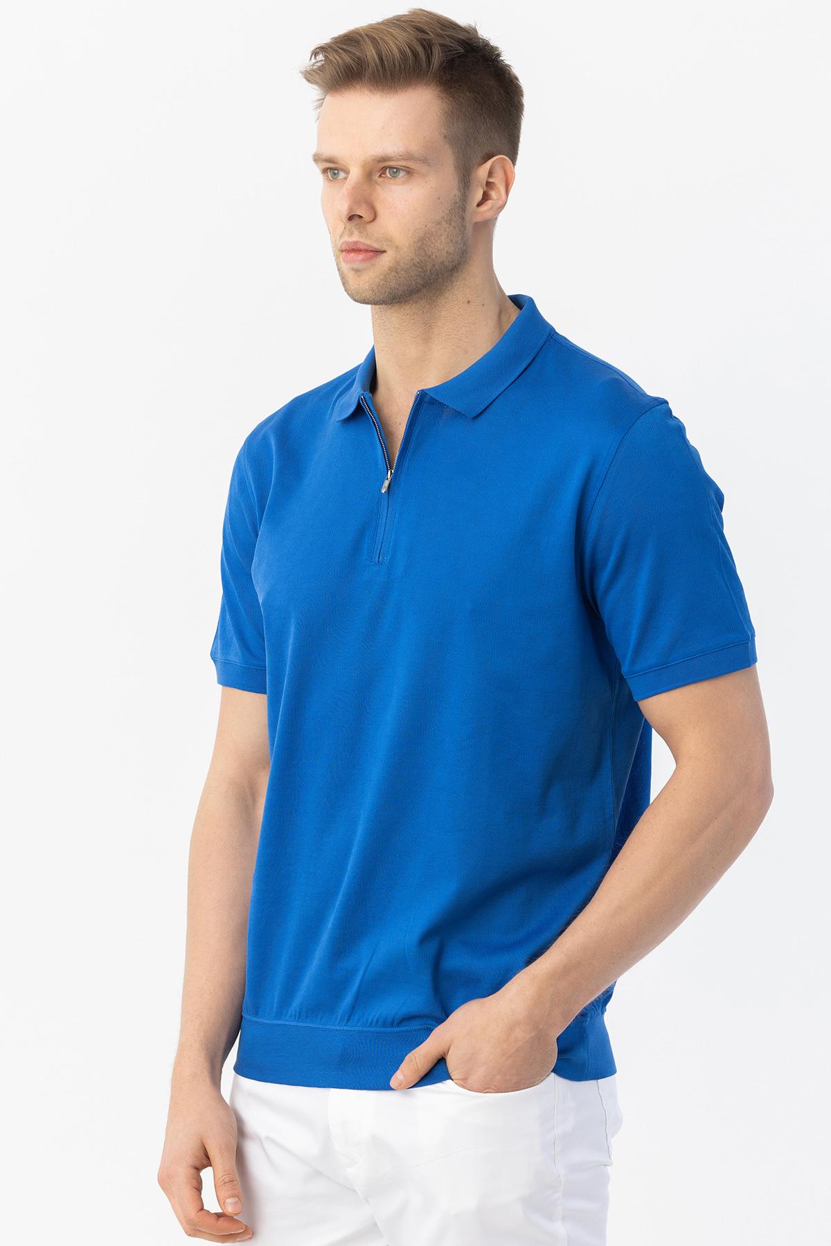 FERMUARLI  POLO YAKA ERKEK T-SHIRT Saks - Sabri Özel