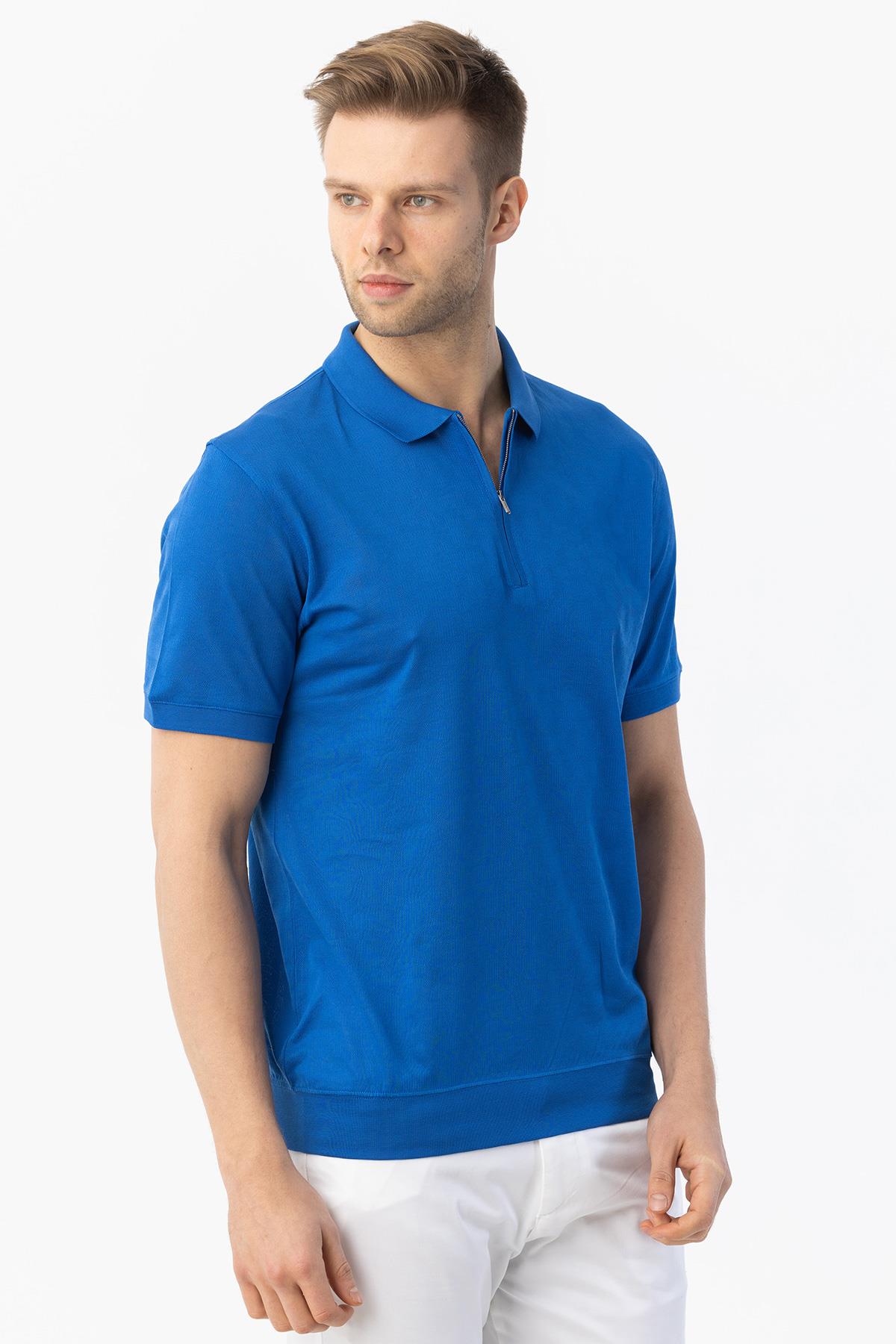 FERMUARLI  POLO YAKA ERKEK T-SHIRT Saks - Sabri Özel