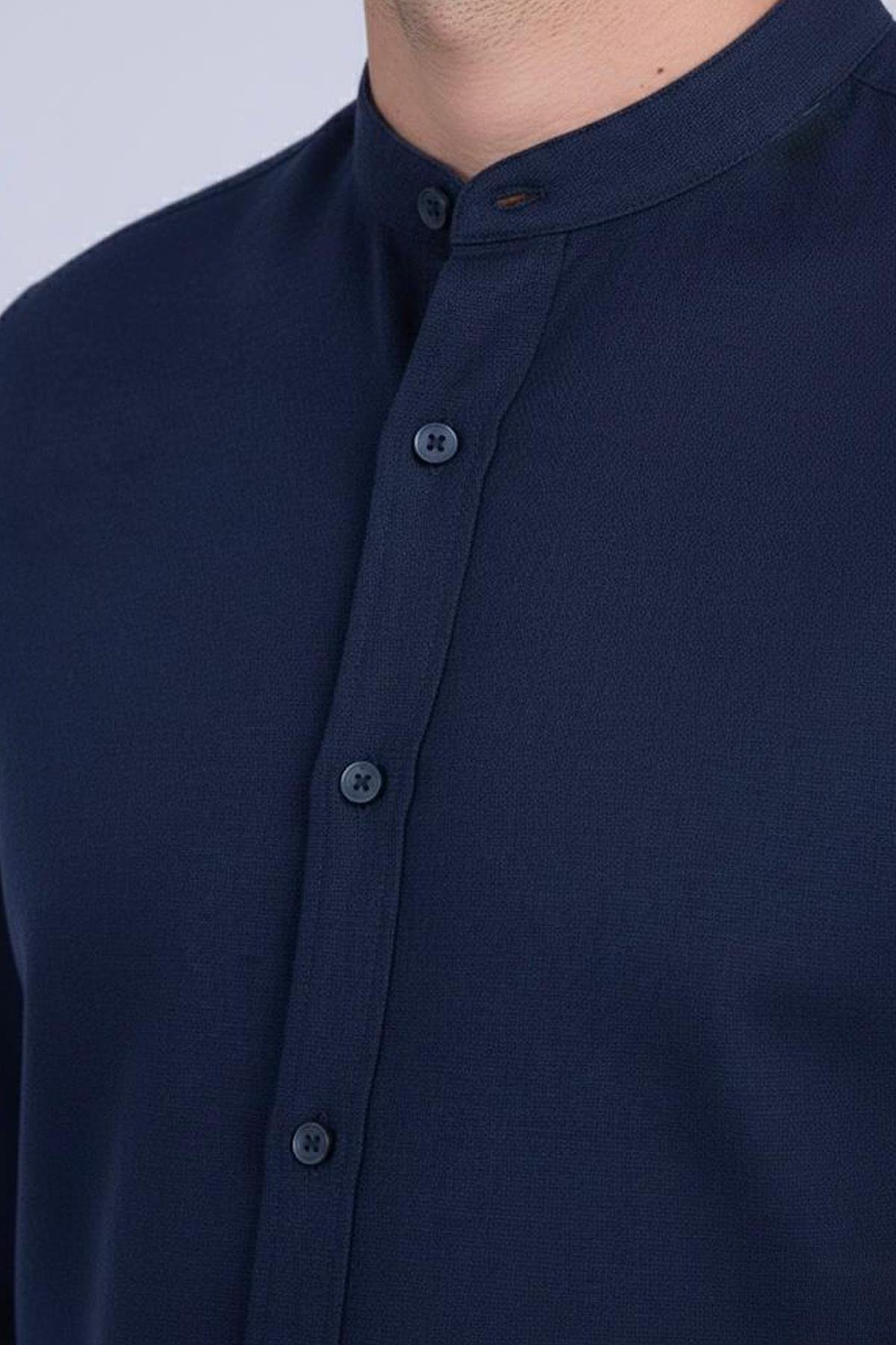 HAKİM YAKA KETEN ERKEK GÖMLEK Koyu Lacivert - Sabri Özel