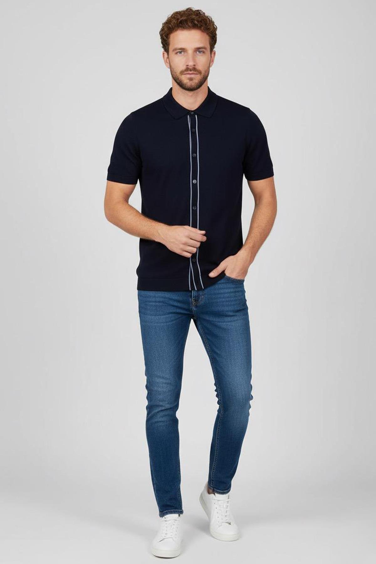 KISA KOLLU TRİKO ERKEK GÖMLEK Siyah - Sabri Özel