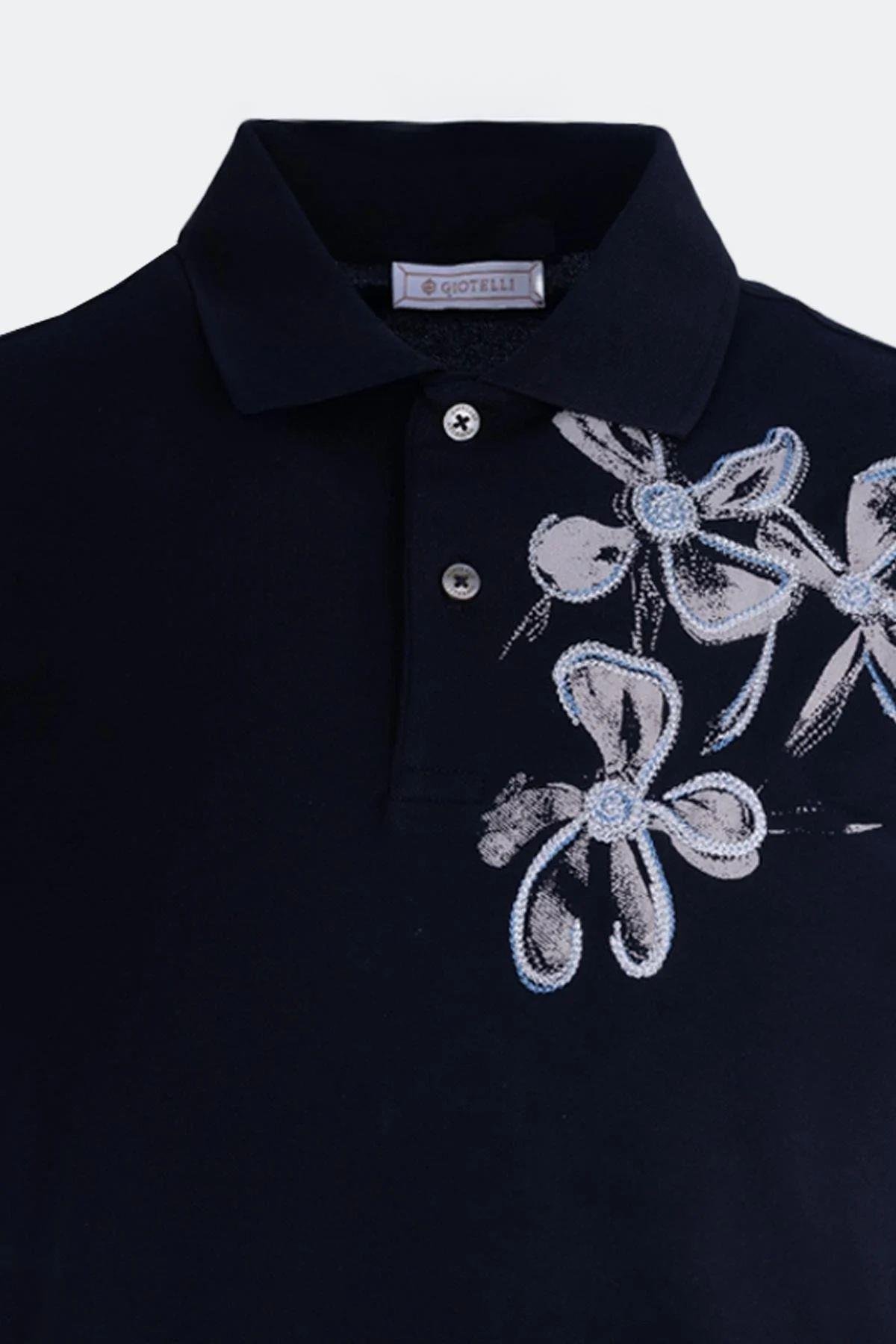 NAKIŞLI DÜĞMELİ POLO YAKA ERKEK T-SHIRT Siyah - Sabri Özel