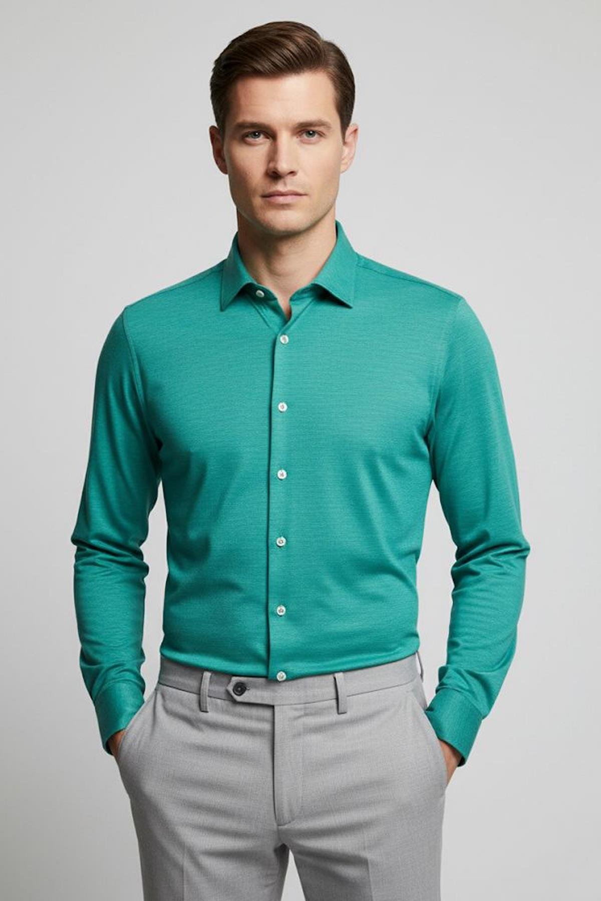 ÖRME ERKEK GÖMLEK Yeşil - Sabri Özel