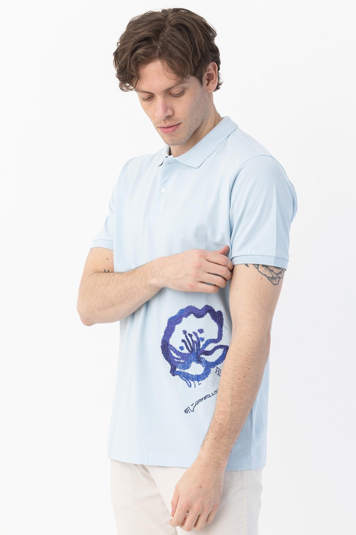 Polo Yaka Erkek T-Shirt Açık Mavi - Sabri Özel
