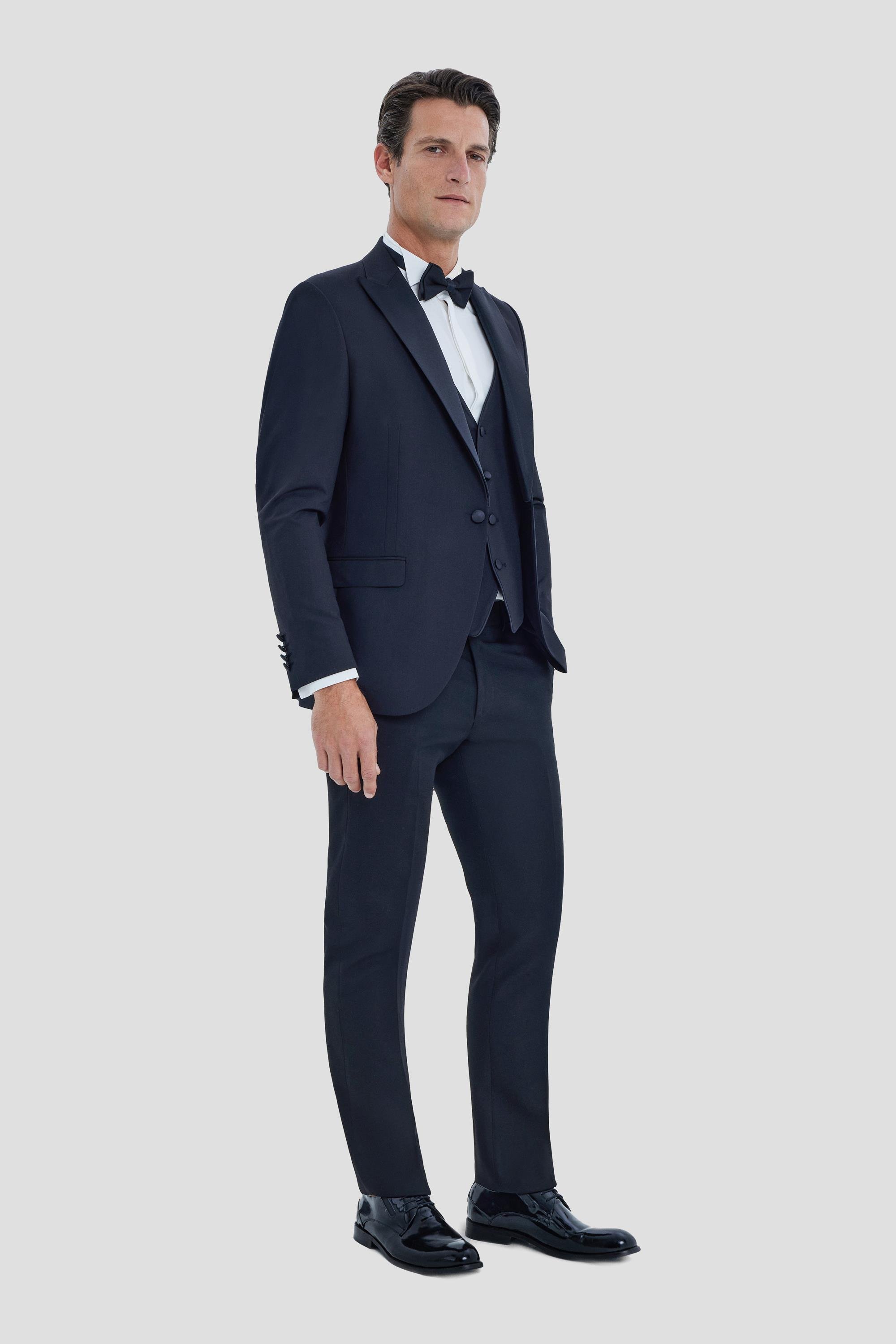 Sivri Yaka Erkek Smokin Takım Elbise Siyah - Sabri Özel