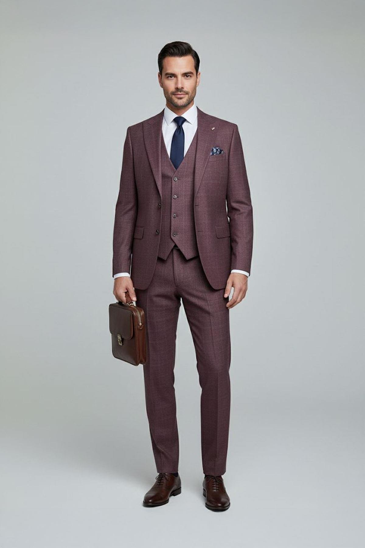 VEST SUIT PRNT Bordo - Sabri Özel