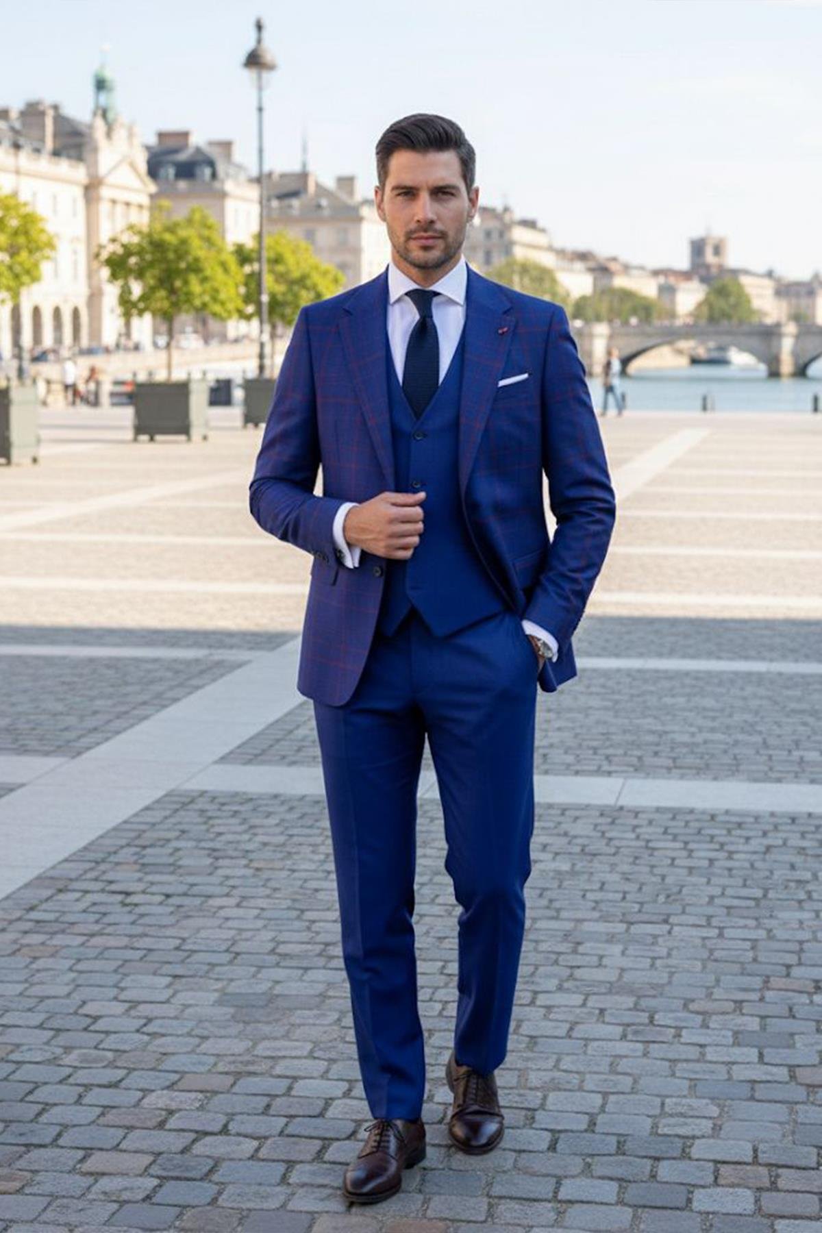 Yelekli Takım Elbise Lacivert - Sabri Özel