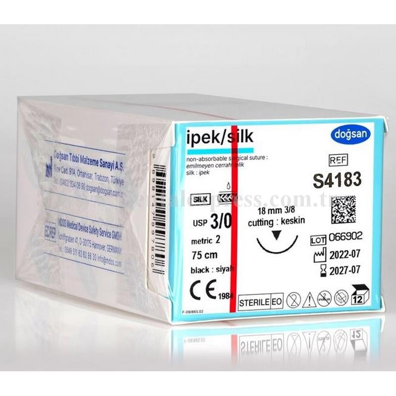 Doğsan İpek 3/0 18 3/8 Ters Keskin 75cm İpek Emilemeyen Sütür 12 Adet