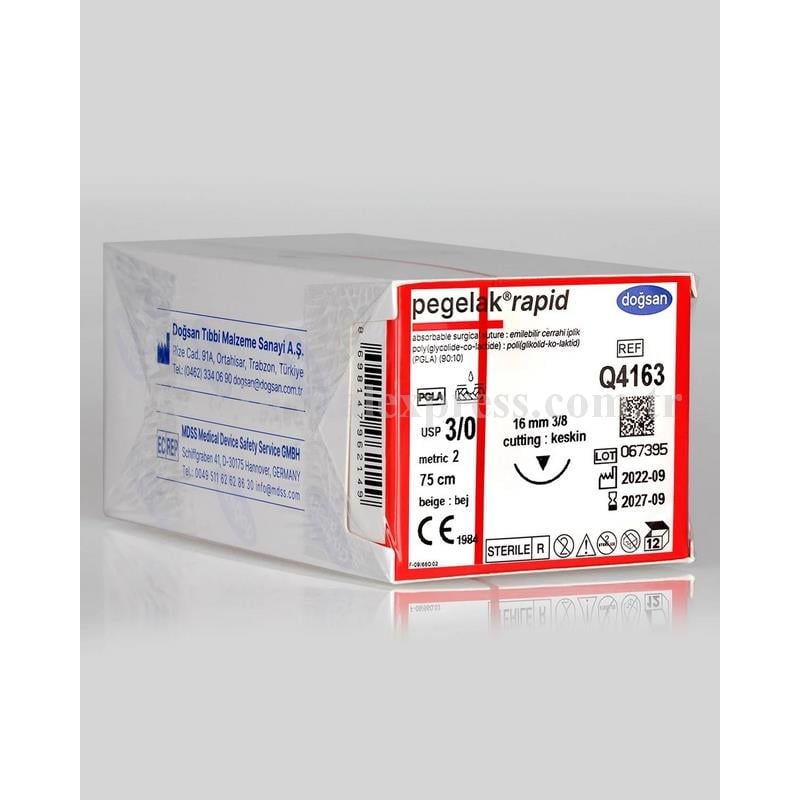Doğsan Pegelak Rapid 3/0 16 3/8 Keskin (▼) 75cm PGLA Emilebilir Sütür 12 Ad./Pkt