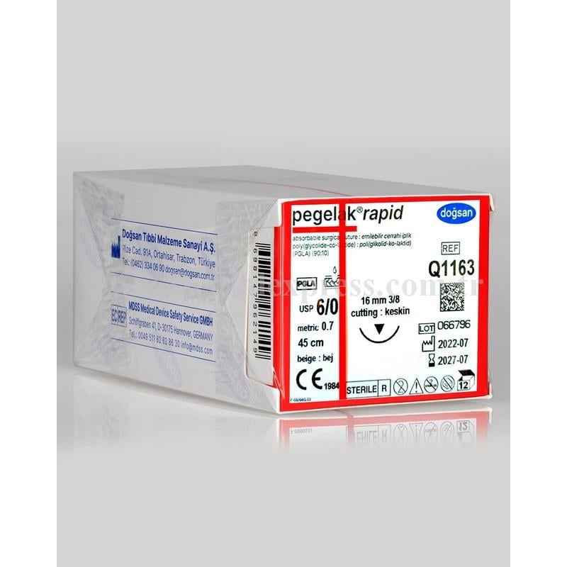 Doğsan Pegelak Rapid 6/0 Keskin (▼) 45cm PGLA Emilebilir Sütür 12 Ad./Pkt
