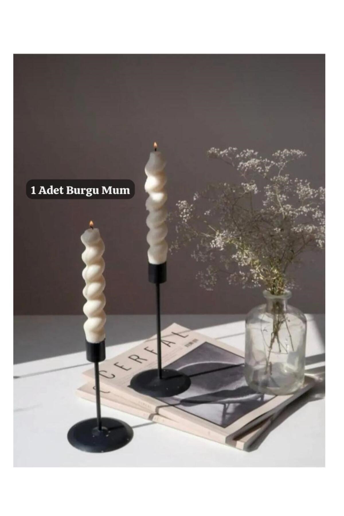 1 Adet Burgulu Şamdan Mumu Uzun Çubuk Konik Burgu Spiral Mum İtalyan Burgu Dekoratif Mum
