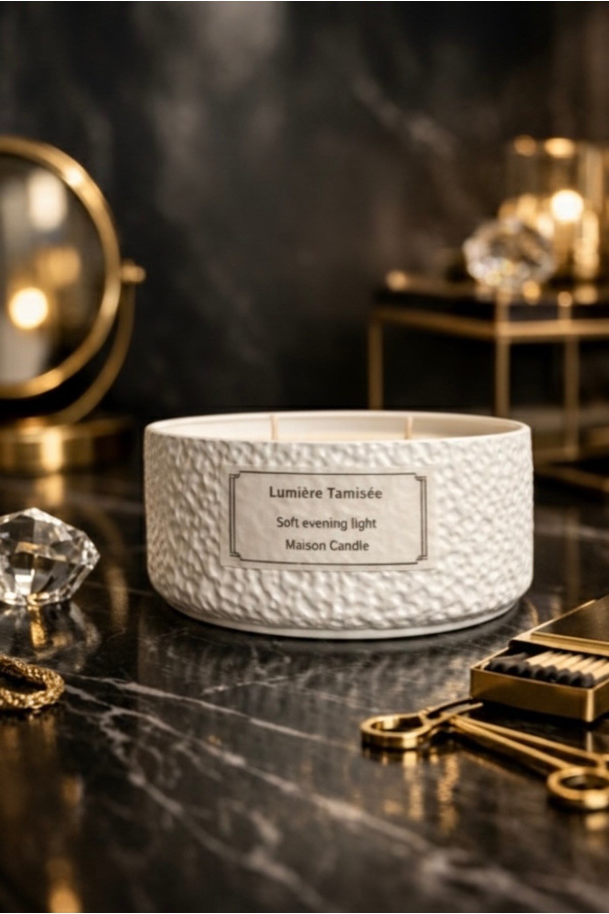 1 Adet Dokulu Kase Kokulu Mum Lumiere Tamisee Scented Candle