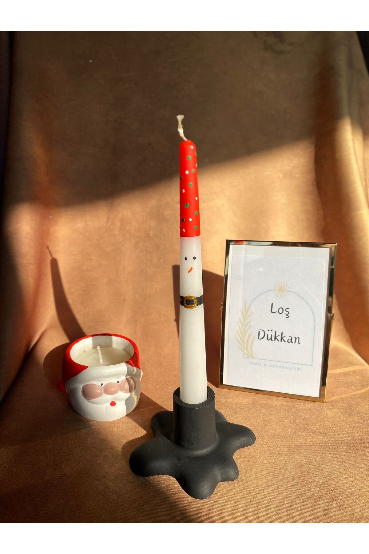 1 ADET Kardan Adam Desenli El Çizimi Yılbaşı - Noel - Yeni Yıl Konseptli Şamdan Mumu - Kış Mumu