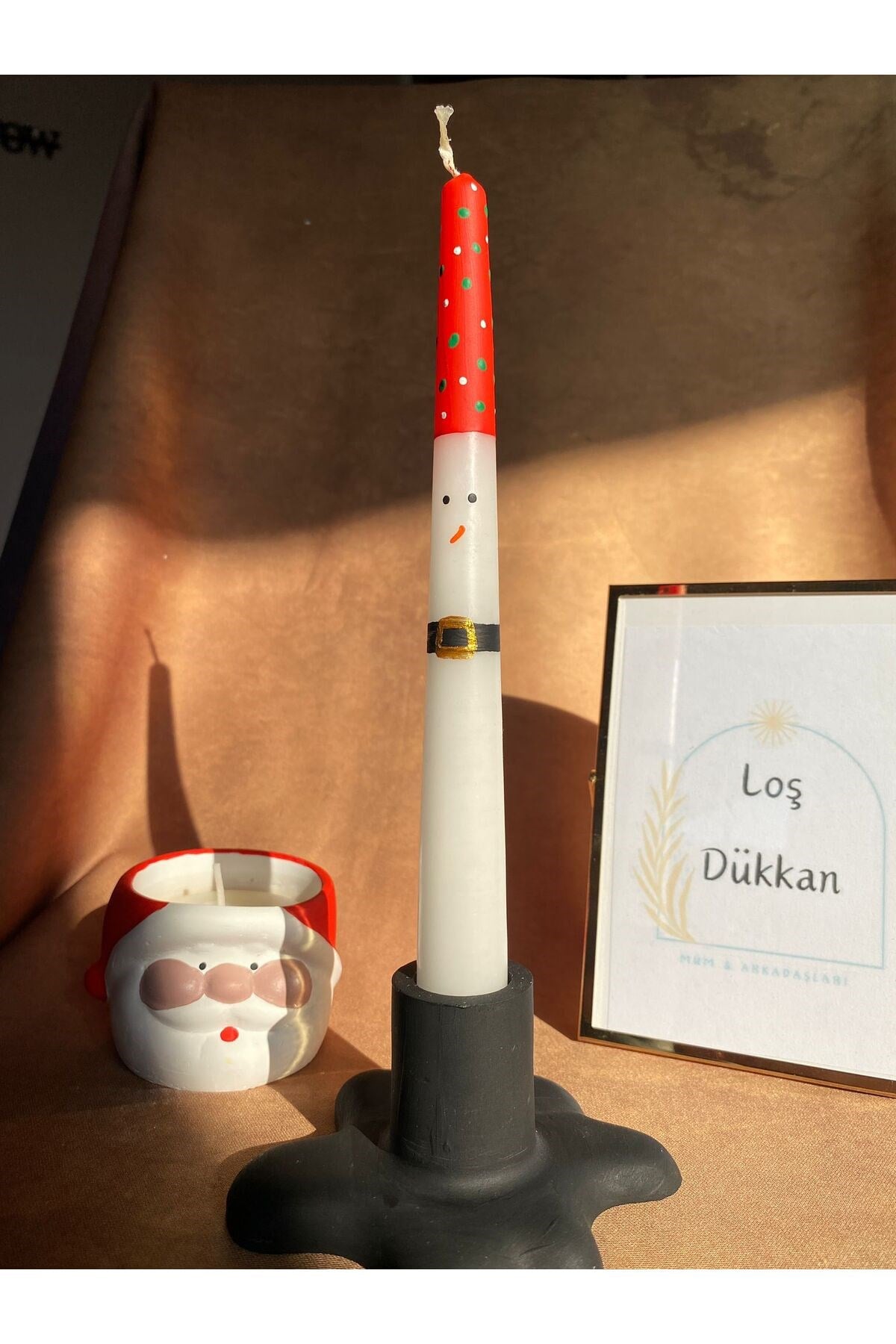 1 ADET Kardan Adam Desenli El Çizimi Yılbaşı - Noel - Yeni Yıl Konseptli Şamdan Mumu - Kış Mumu