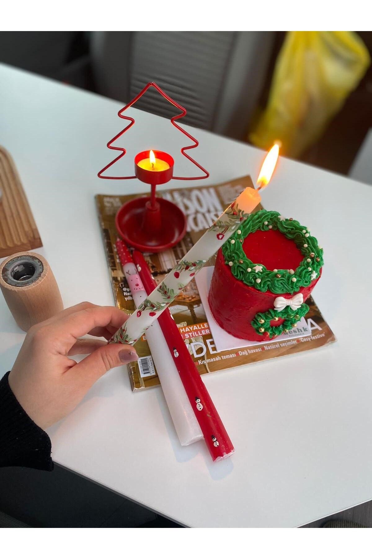 1 ADET Kardan Adam Desenli El Çizimi Yılbaşı - Noel - Yeni Yıl Konseptli Şamdan Mumu - Kış Mumu