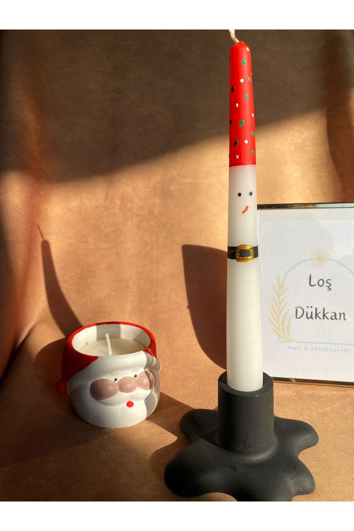 1 ADET Kardan Adam Desenli El Çizimi Yılbaşı - Noel - Yeni Yıl Konseptli Şamdan Mumu - Kış Mumu