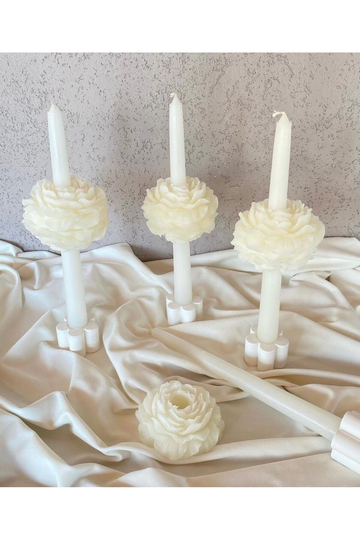 1 adet mum .Şamdanlı ne, Gül Motifli Şamdan Mum Ve beton Şamdan, Hediyelik, Dekoratif