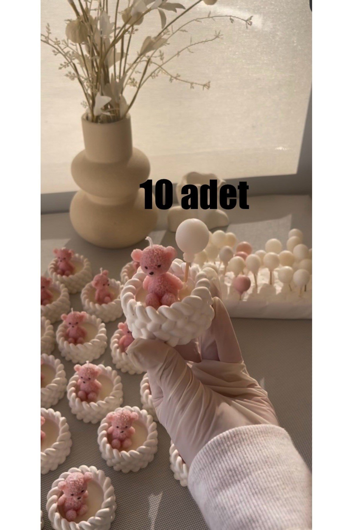 10 Adet Ayıcıklı Hediyelik Mum Babyshower Doğum Günü