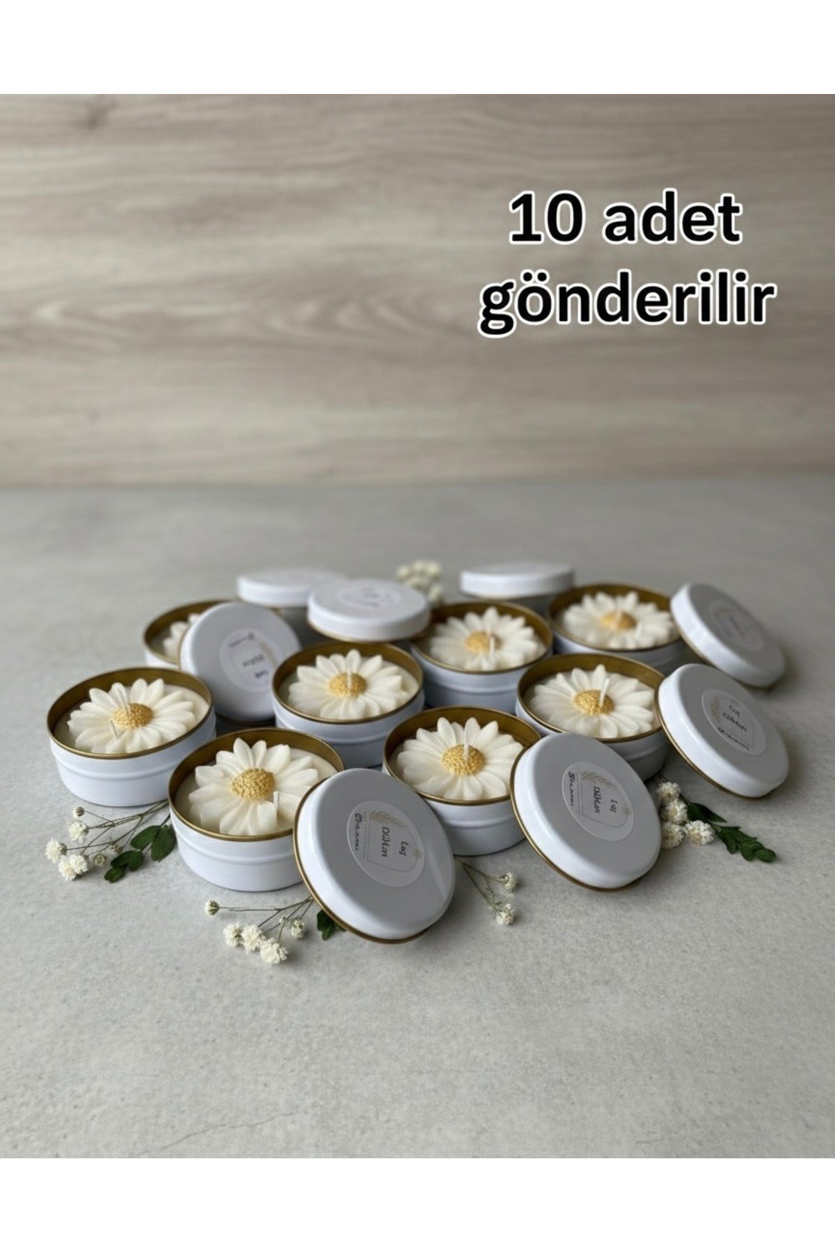 10 Adet Hediyelik Teneke Papatya Figürlü Mum Söz , Nişan ,Düğün , Nikah ,Bebek ,Doğum Hediyeliği
