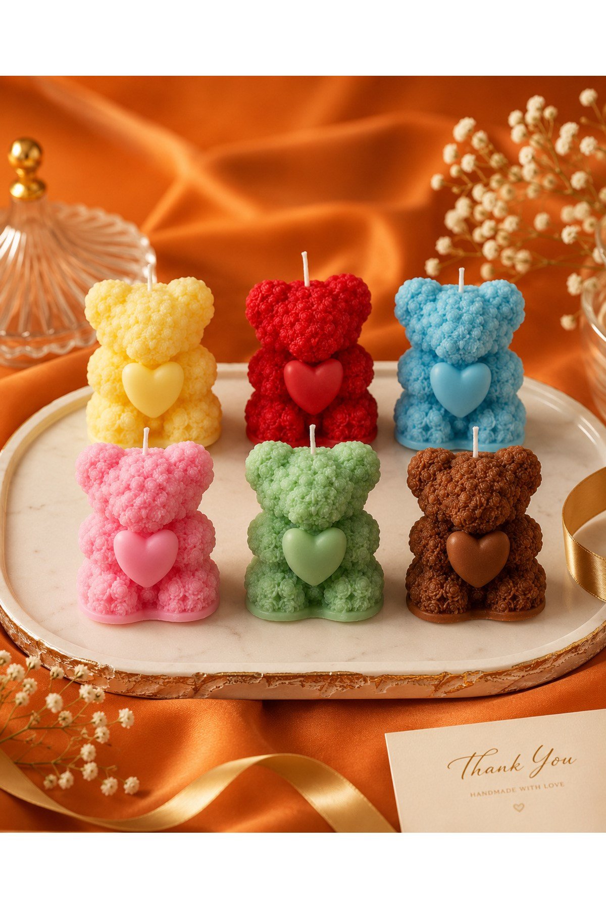10 Adet Renkli Ayıcık Mum Seti | Karışık Renk Teddy Bear Mum | Hediyelik, Baby Shower, Doğum Günü Süsü