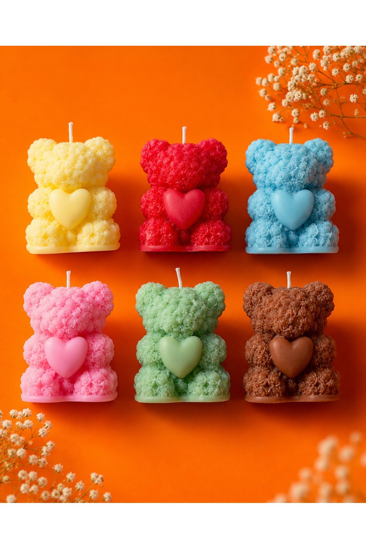 10 Adet Renkli Ayıcık Mum Seti | Karışık Renk Teddy Bear Mum | Hediyelik, Baby Shower, Doğum Günü Süsü