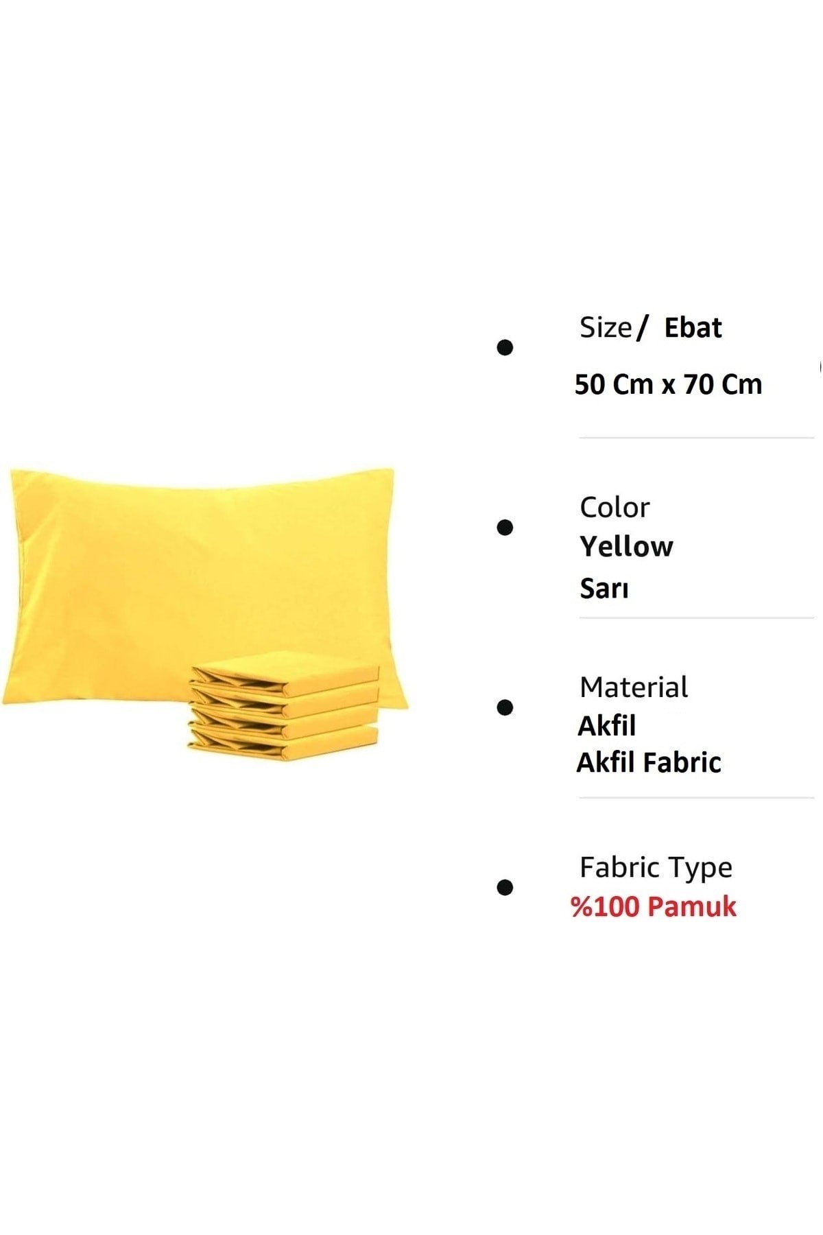 %100 Pamuklu 50x70 Yastık Kılıfı Pillow Case 3lü Paket