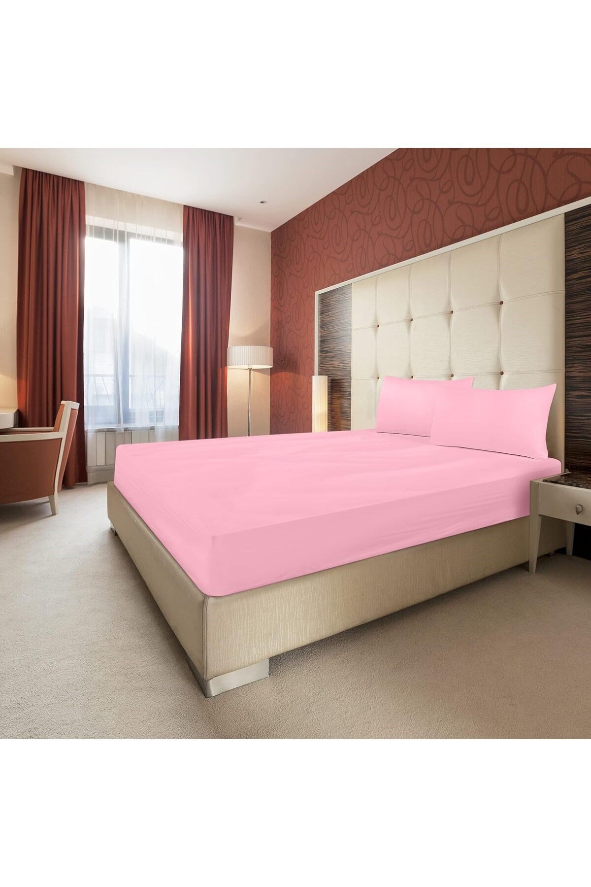 %100 Pamuklu Çift Kişilik Lastikli Çarşaf + 2 Ad Yastık Kılıfı