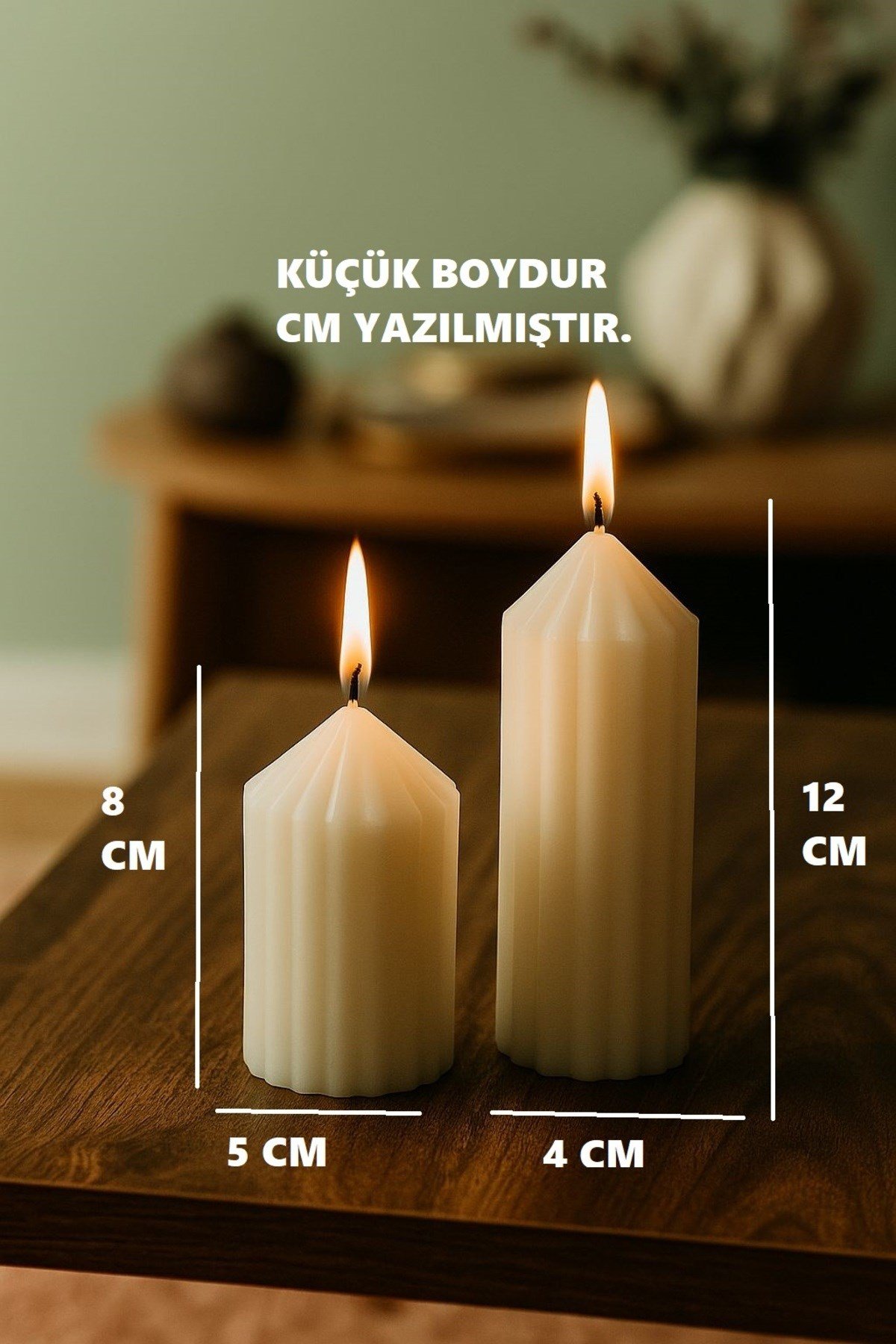 2 li Sütun Mum Seti Dekoratif Beyaz Mum 2 Adet