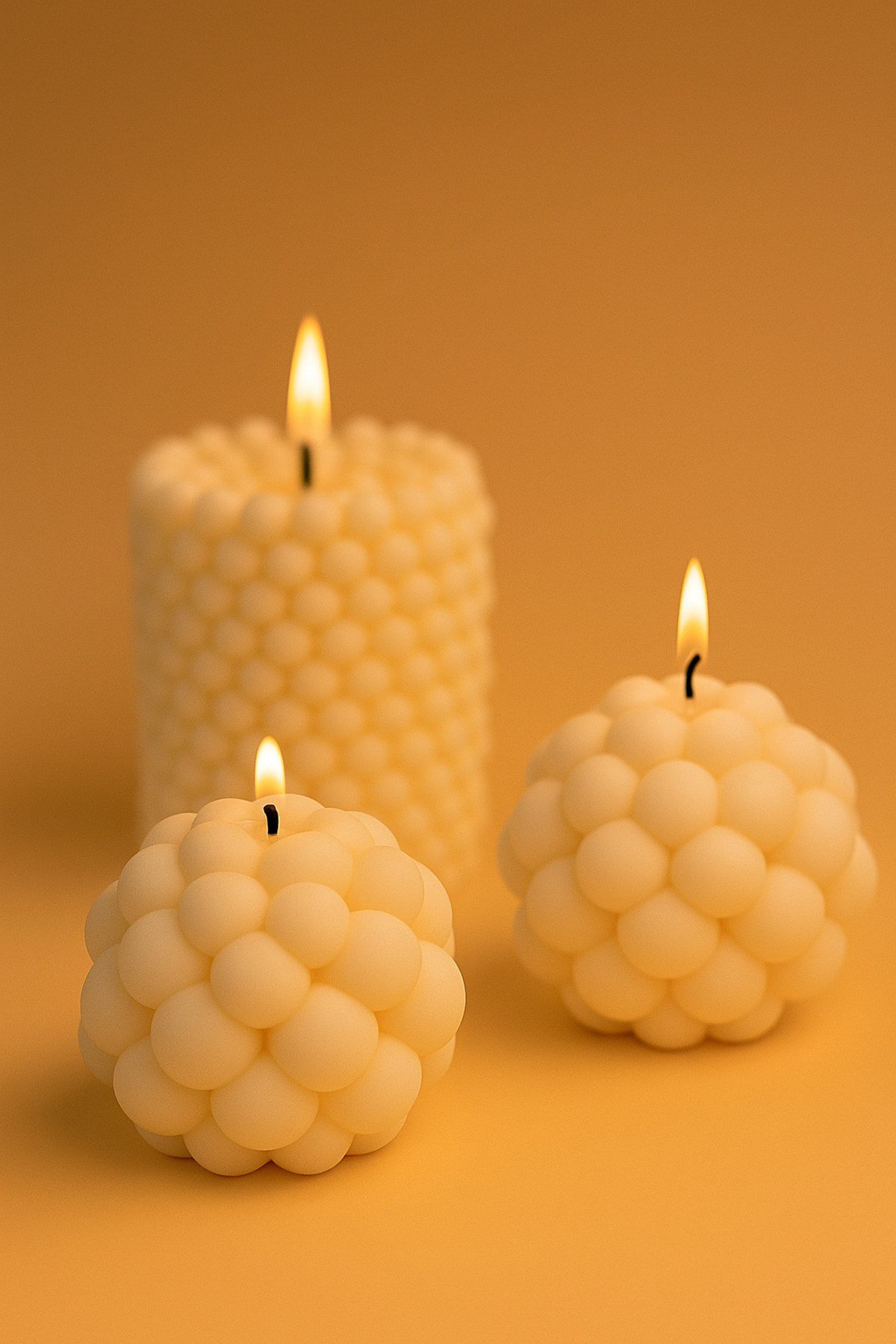 2 Top 1Silindir 3lü Bubble Dekoratif Kokulu Mum Seti - Pearly Candle - İnci Mum Soya Wax Vegan Mum